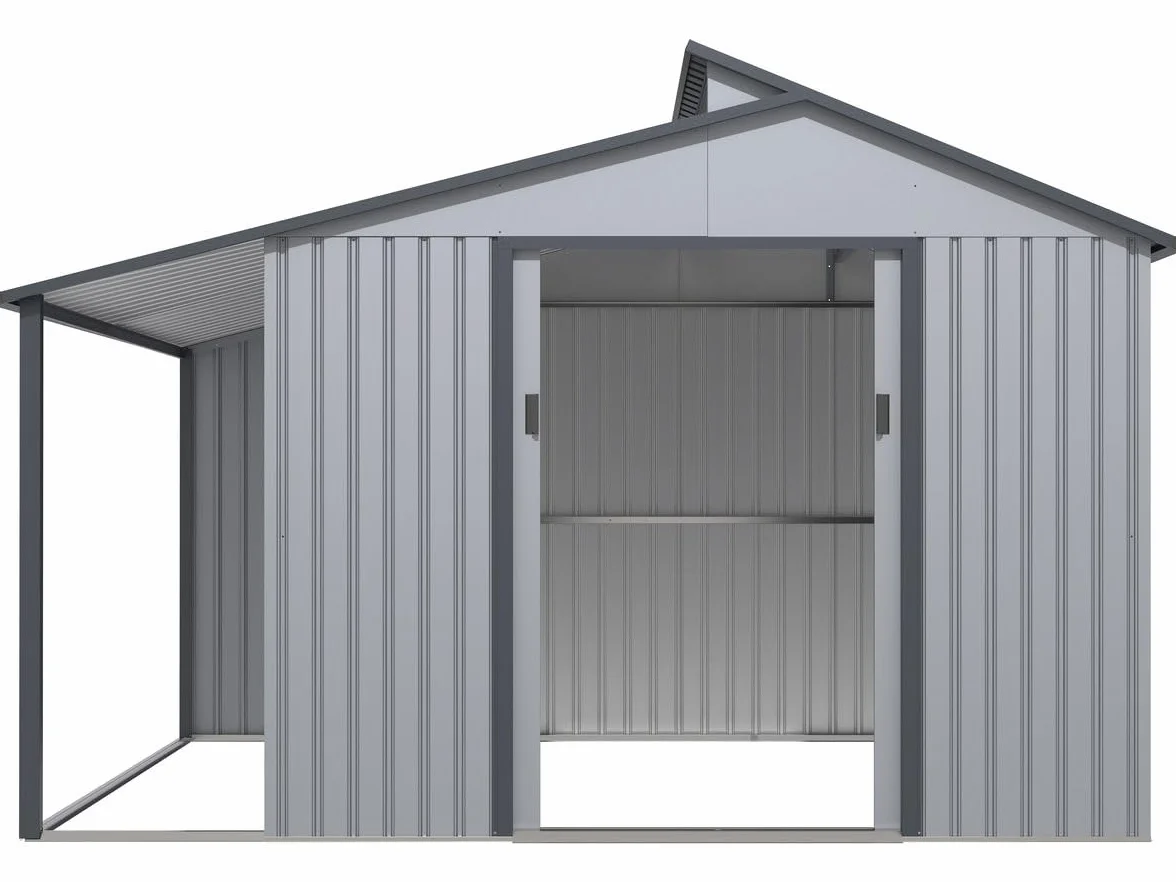 Szopa ogrodowa Madras metalowa z pergolą 9.12 m² 355 x 257 x 237 cm szara