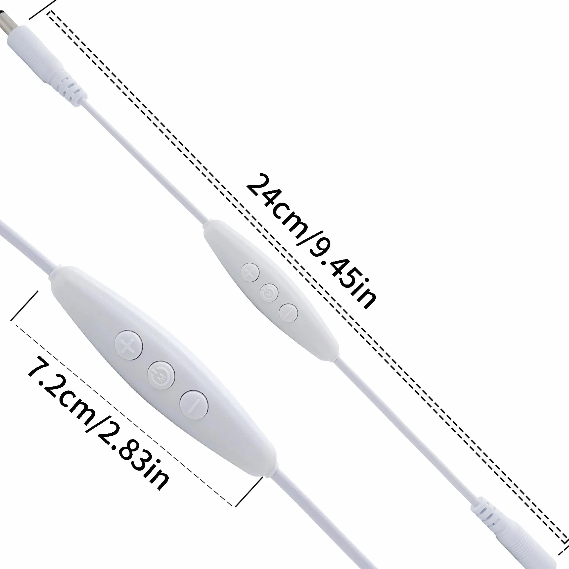 DC ściemniacz z wtyczką 5521 męsko-żeńską 2 szt., pilot, funkcja ON-OFF, ściemnianie bezstopniowe, prąd 2A, kabel 22AWG, opóźnienie 60 s, dla 12V LED jednokolorowych (biały)