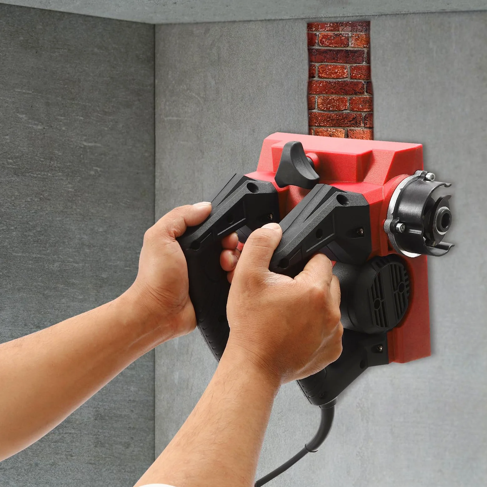 Elektryczna strug ścienny, strug ręczny 1300 W, przenośna, z kablem i torbą do przenoszenia, regulowana głębokość cięcia 1-4 mm, frezarka do betonu (czerwona)
