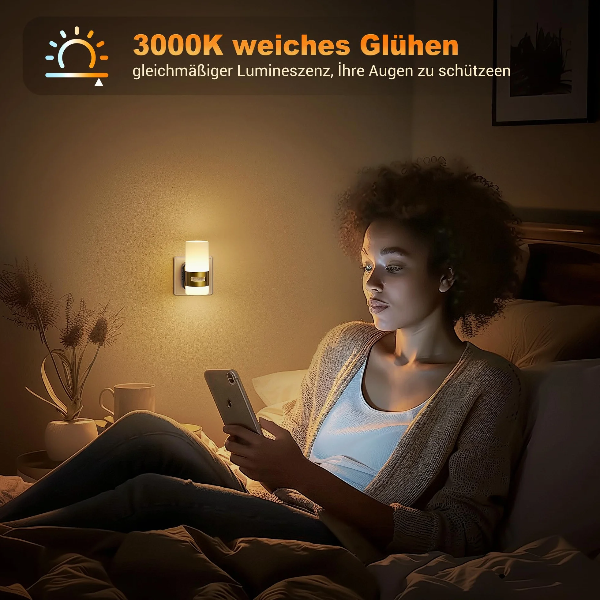 Jandcase Lampka Nocna z Czujnikiem Ruchu, Lampka Nocna dla Dzieci z Możliwością Ściemniania, 3 Tryby (Auto/On/Off), 3000k Ciepła Biel, Lampka Nocna Led do Pokoju Dziecięcego, Sypialni, Przedpokoju
