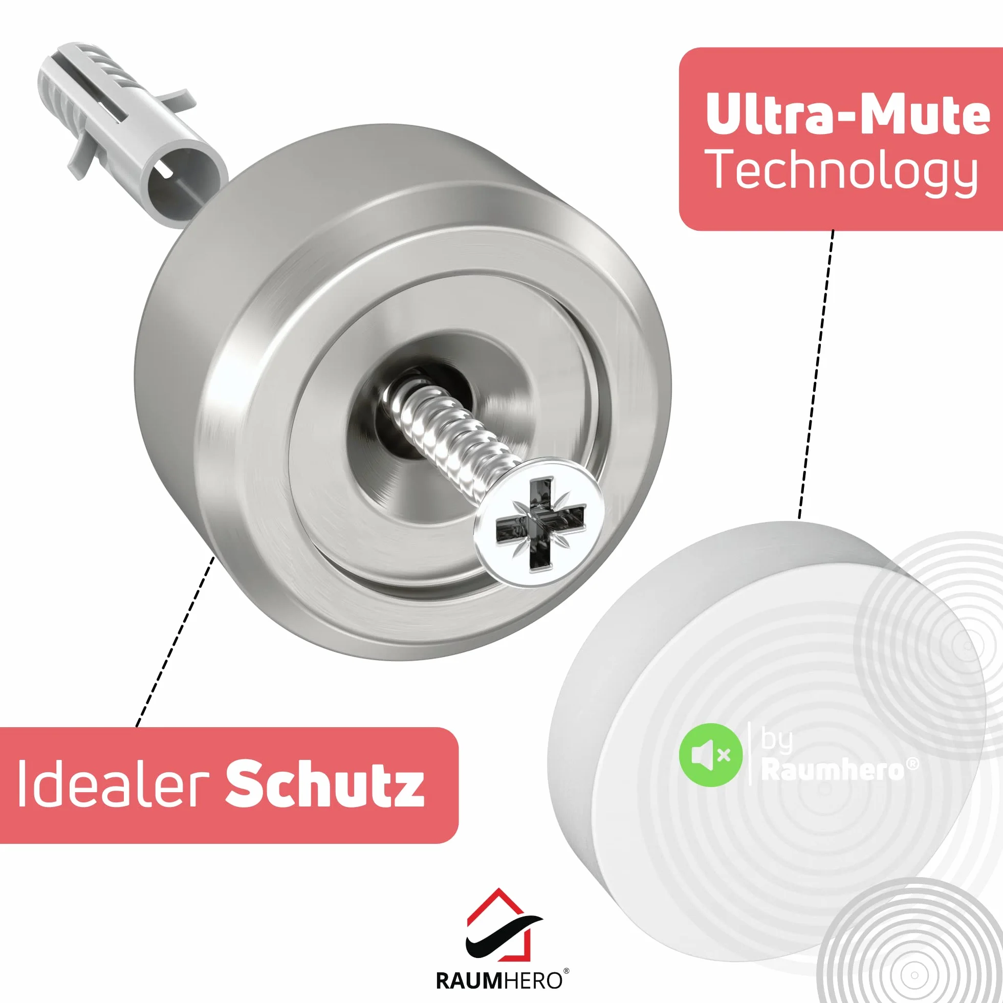 Raumhero Odbojnik ścienny ze stali nierdzewnej (1x) Odbojnik ścienny do przykręcenia - 100% Made in Germany - Odbojnik ścienno-drzwiowy, montaż na ścianie - Elegancki design do domu (do wiercenia