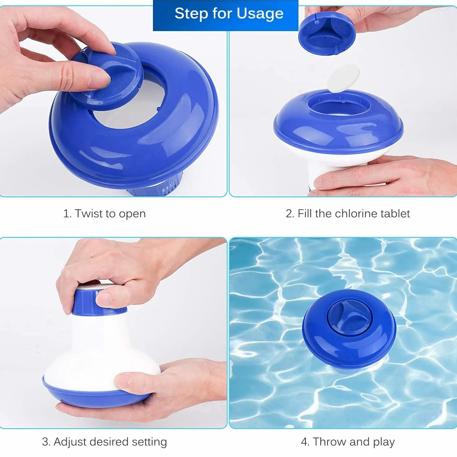 Dozownik chloru, 12 cm, pływający chlor, uchwyt na tablet, łatwe napełnianie, granulat chloru, tabletki, dozownik pływaka, do jacuzzi, wiosłowania, basenu, spa, jacuzzi, parków wodnych