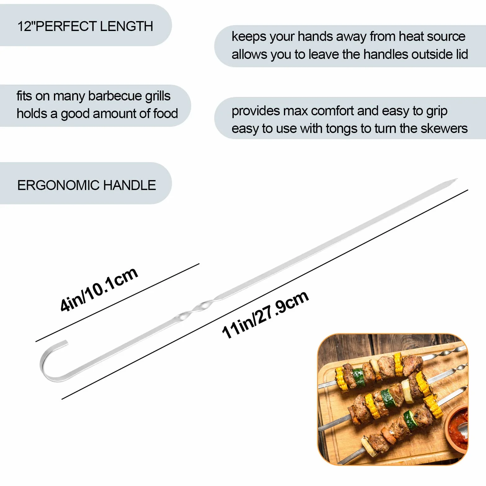 Szpikulce do grilla ze stali nierdzewnej, 20 sztuk, rożen do grilla, do kebaba, 30 cm, wielokrotnego użytku, 10 uchwytów na kolby kukurydzy, do domu, gotowania, grillowania