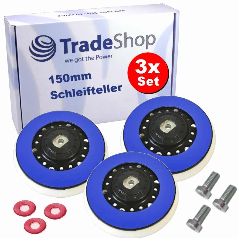 3 x Trade-Shop rzep talerz polerski, talerz szlifierski, talerz podporowy 150 mm, M8, kompatybilny z Rupes Bigfoot LHR 21, zamiennik 981.321 / w zestawie śruba, podkładka