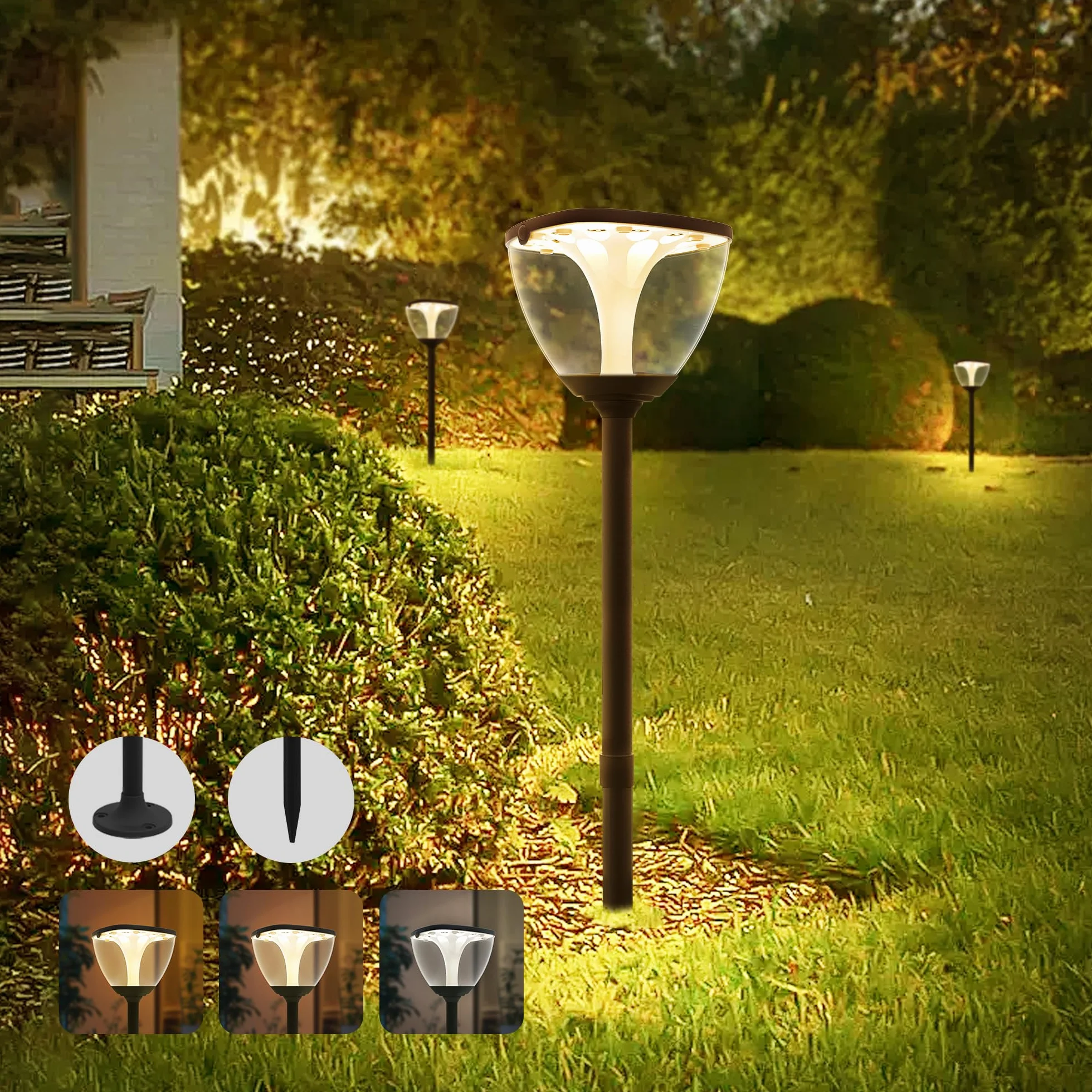 Ściemnialne solarne lampy ogrodowe, solarne lampy ogrodowe z regulowaną wysokością, lampy ogrodowe zasilane energią słoneczną, wodoodporne, zewnętrzne lampy solarne do trawnika, chodnika,