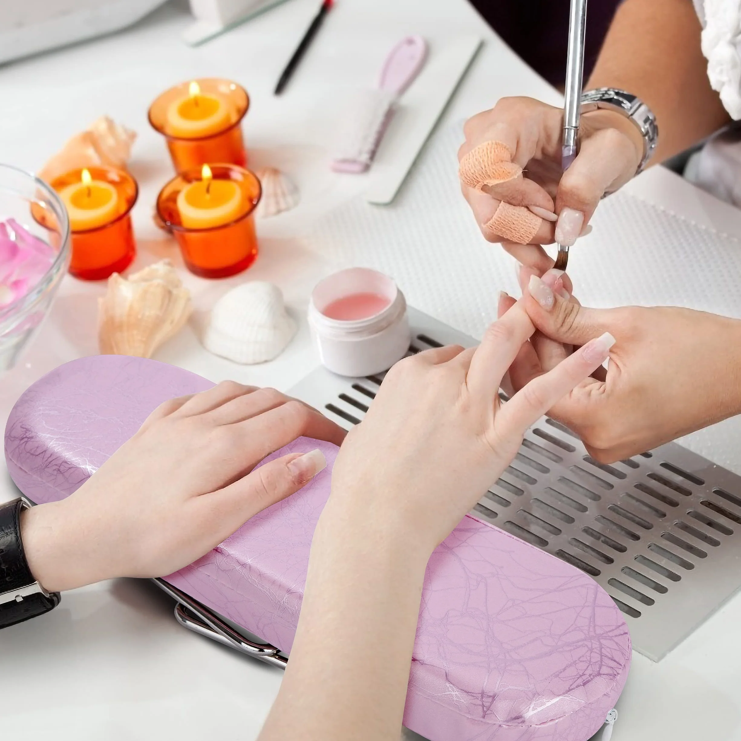 Miękka poduszka na dłoń, zdejmowana skóra, do manicure, podłokietnik, poduszka wodoszczelna, profesjonalna do studia paznokci, do użytku domowego, technik, kolor różowy