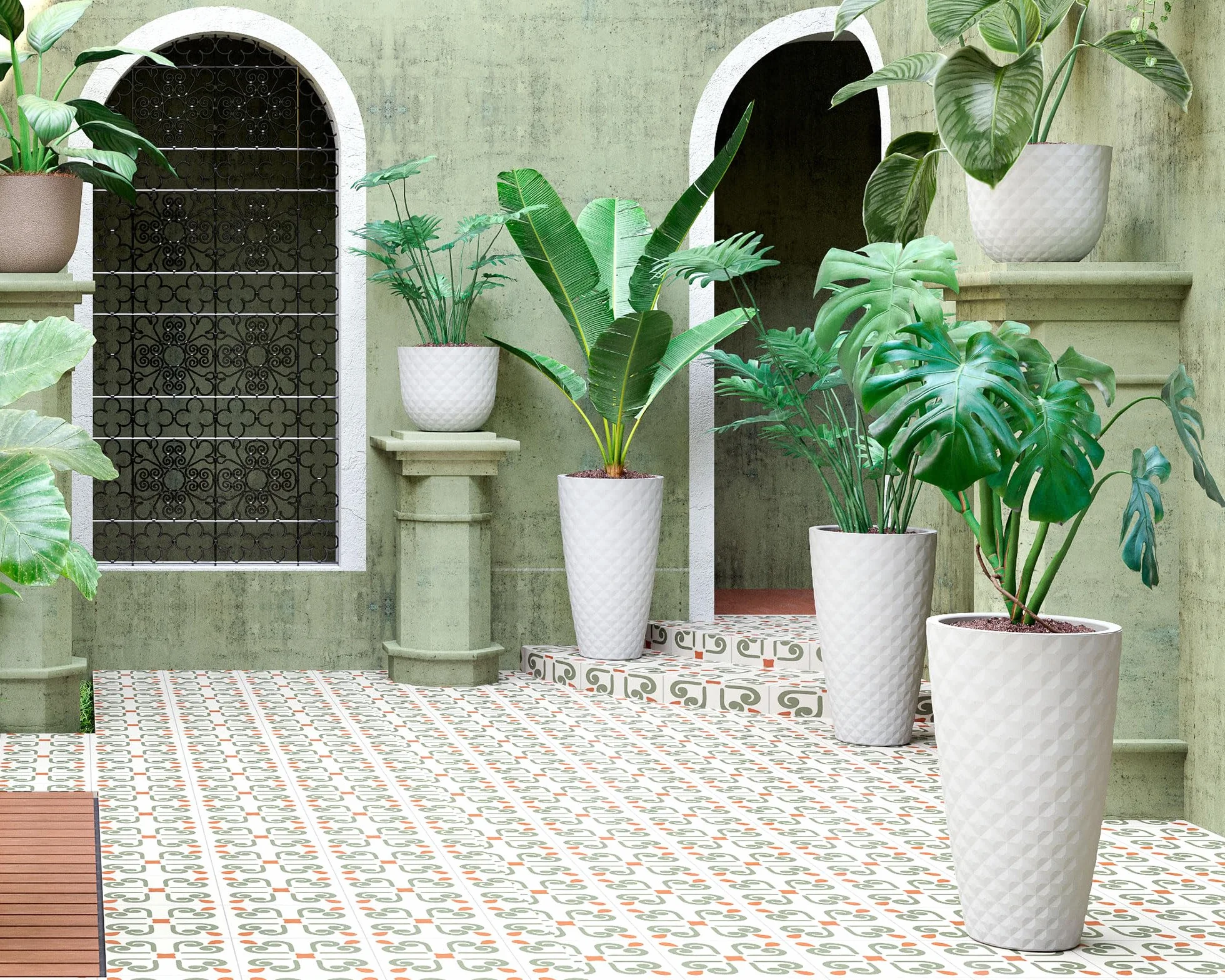 Artevasi Havana Tropical wysoka doniczka, do wewnątrz i na zewnątrz, z wkładką, 70 cm, kolor: biały granit