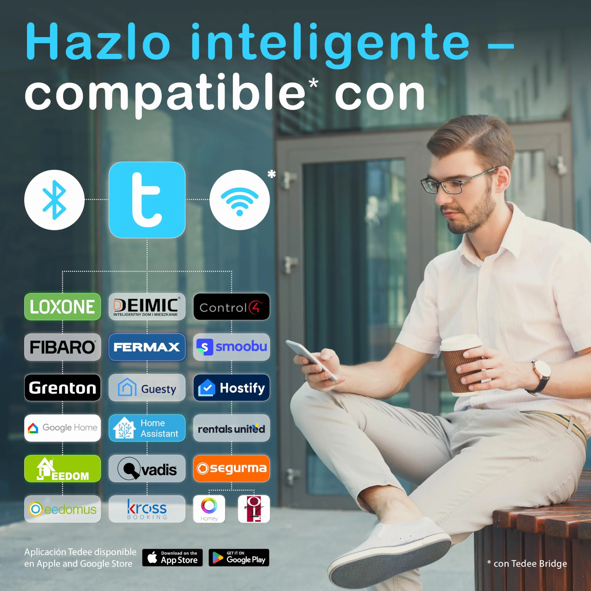 tedee Go Smart Lock, Bluetooth, elektroniczny zamek z automatyczną blokadą i aplikacją, certyfikat AV-Test (+ Bridge WiFi + Modular Cylinder Gerda 30-61 mm/37-68 mm (C) + bar)