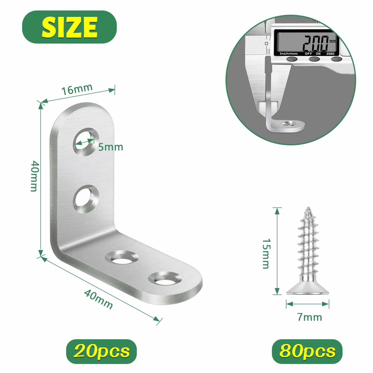 Bolatus 20 sztuk łączników kątowych 40 × 40 mm, kąt metalowy, 90 stopni, stal nierdzewna, z 80 śrubami, do stałego połączenia, stołu, krzesła, regału na książki, kątownik meblowy