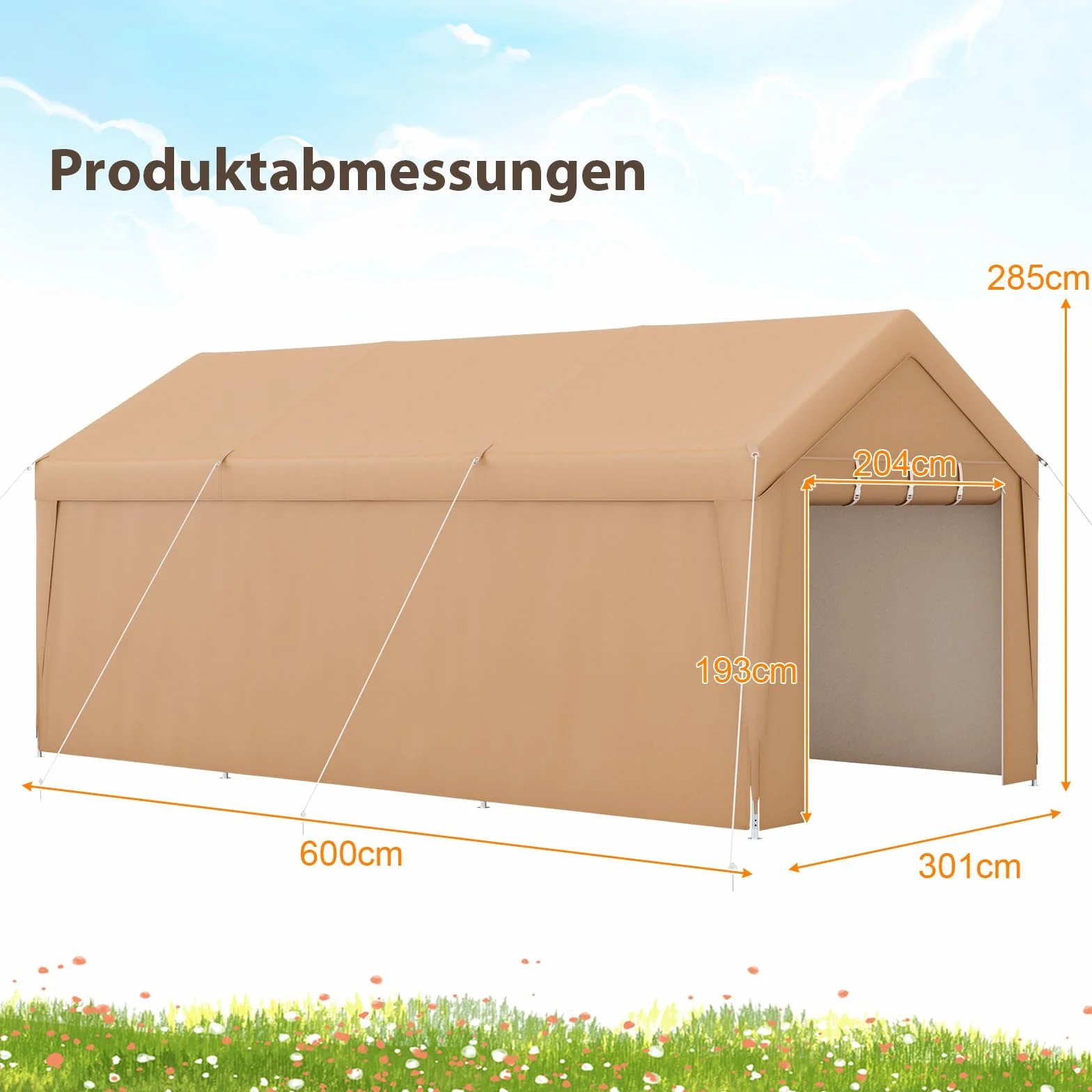 COSTWAY Garaż namiotowy, wymiary: 301 x 600 x 285 cm, przenośny namiot garażowy z ocynkowaną metalową ramą i osłoną odporną na warunki atmosferyczne, stojak samochodowy do samochodów osobowych, łodzi