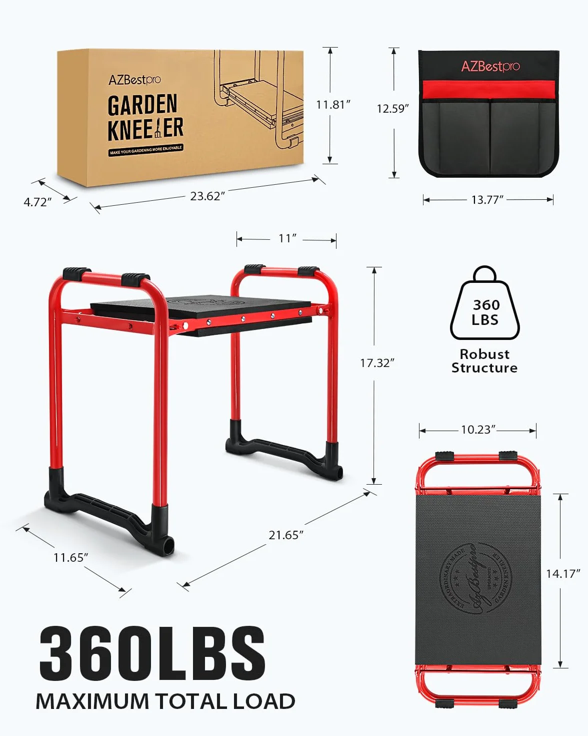 Garden Kneeler and Seat Heavy Duty, Foldable Gardening Stool - 2023 Upgraded Widened to 10" Stable Wear-resistant Prevent Knee and Back Pain, Beautiful Logo high-end 2 Large Tool Bags Gift for Women