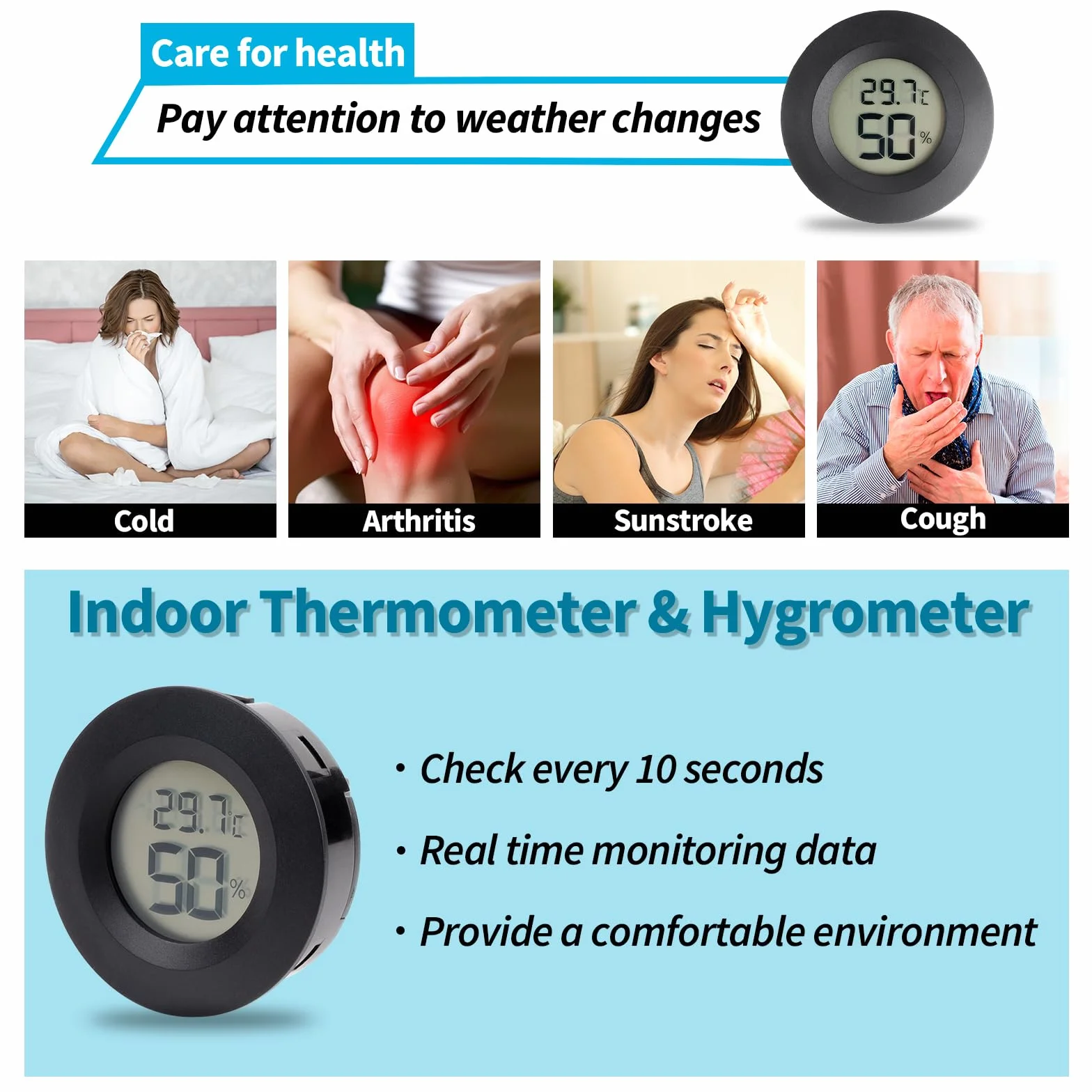 6-częściowy mini termometr i higrometr cyfrowy LCD, mały wewnętrzny monitor temperatury i wilgotności dla domu i gadów