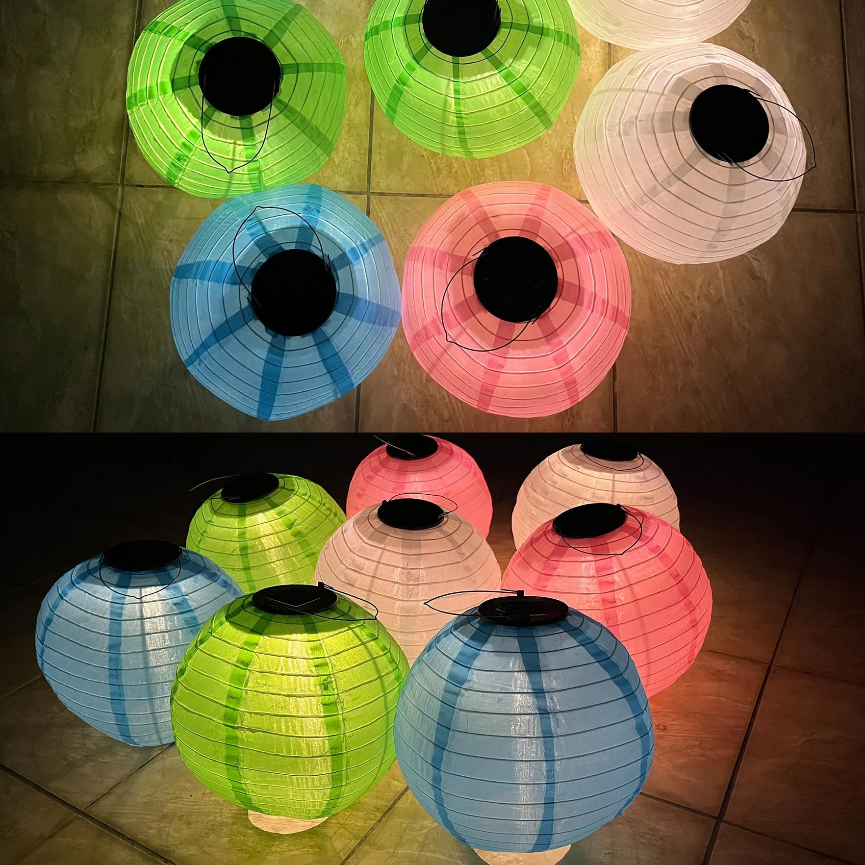 Lampiony solarne do użytku na zewnątrz, na baldachim, 2 sztuki, wodoszczelne, nylonowe, wiszące latarnie ogrodowe, 25 cm, oświetlenie solarne do ogrodu, na podwórko, taras, wesele, Halloween,