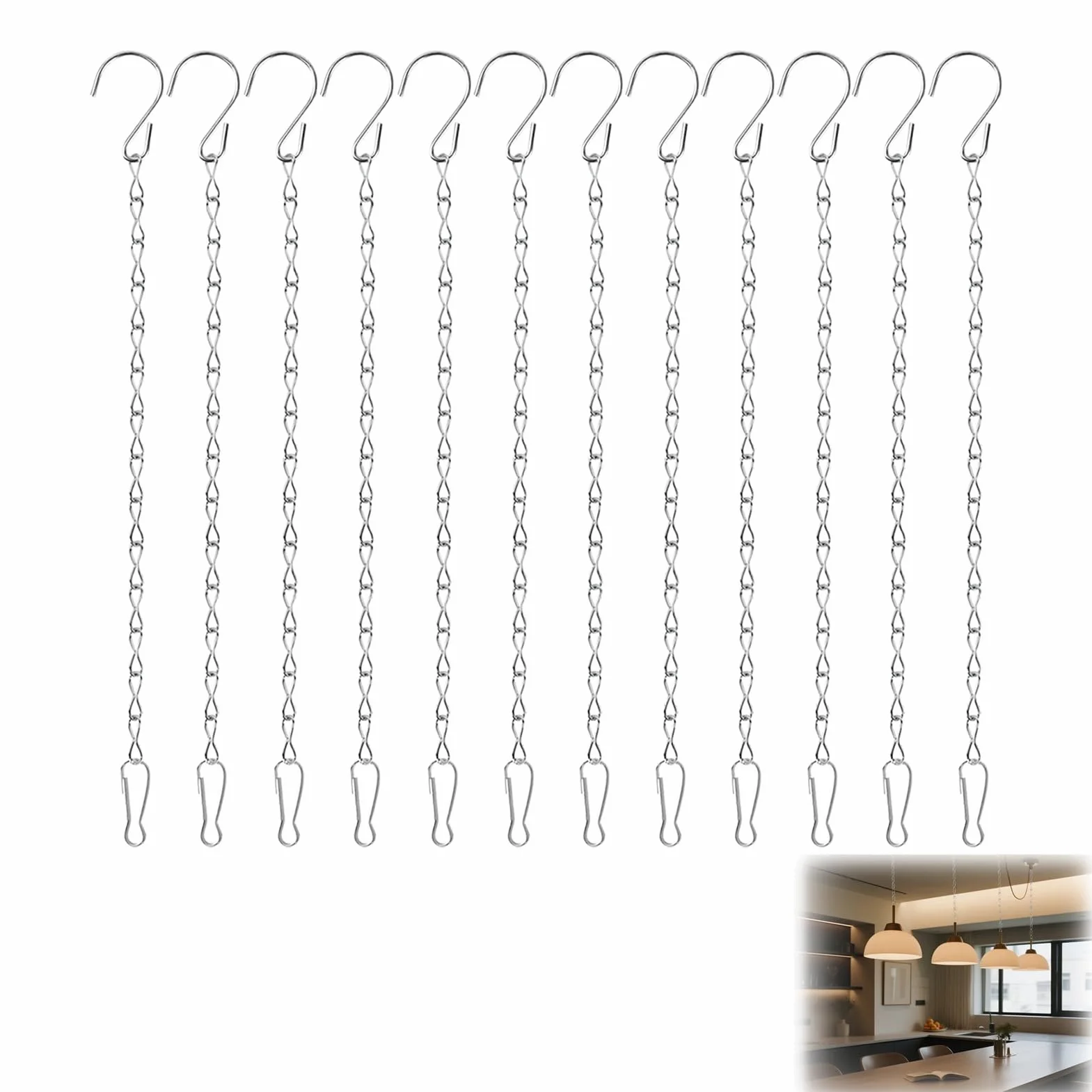 łańcuch metalowy, łańcuch z haczykiem, krótki łańcuch do doniczki, 25 cm metalowy łańcuch do zawieszenia z S-haczykiem i klipsem do doniczek, latarni, budek dla ptaków, dekoracja balkonu
