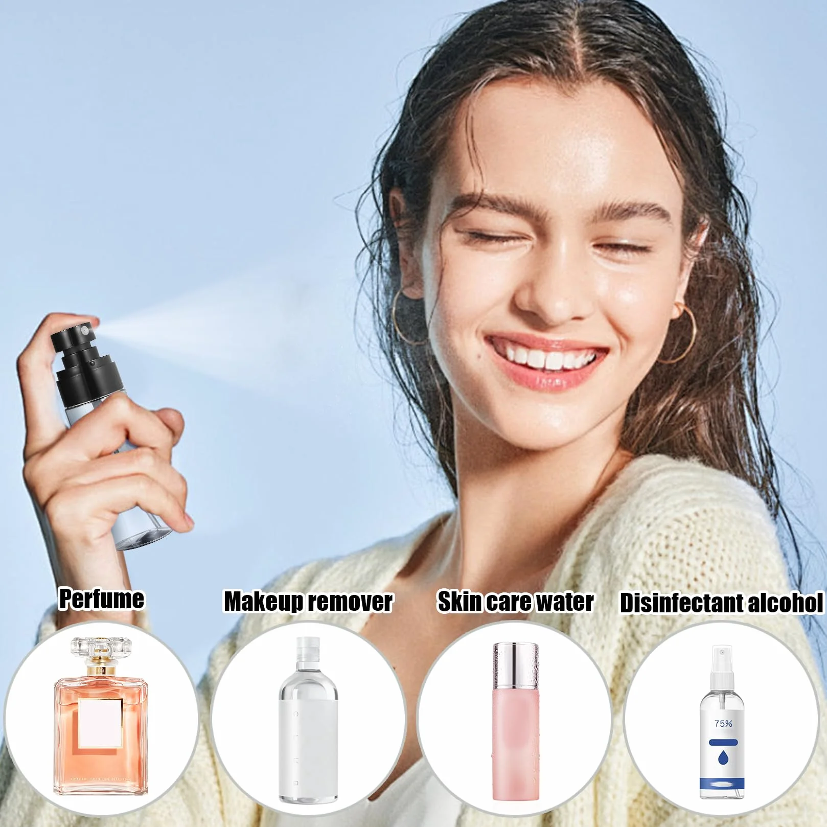 5 sztuk butelek z rozpylaczem 60 ml, małe rozpylacze, butelki z rozpylaczem do napełniania, butelki podróżne do napełniania, 60 ml, przenośna butelka z rozpylaczem do perfum, wody