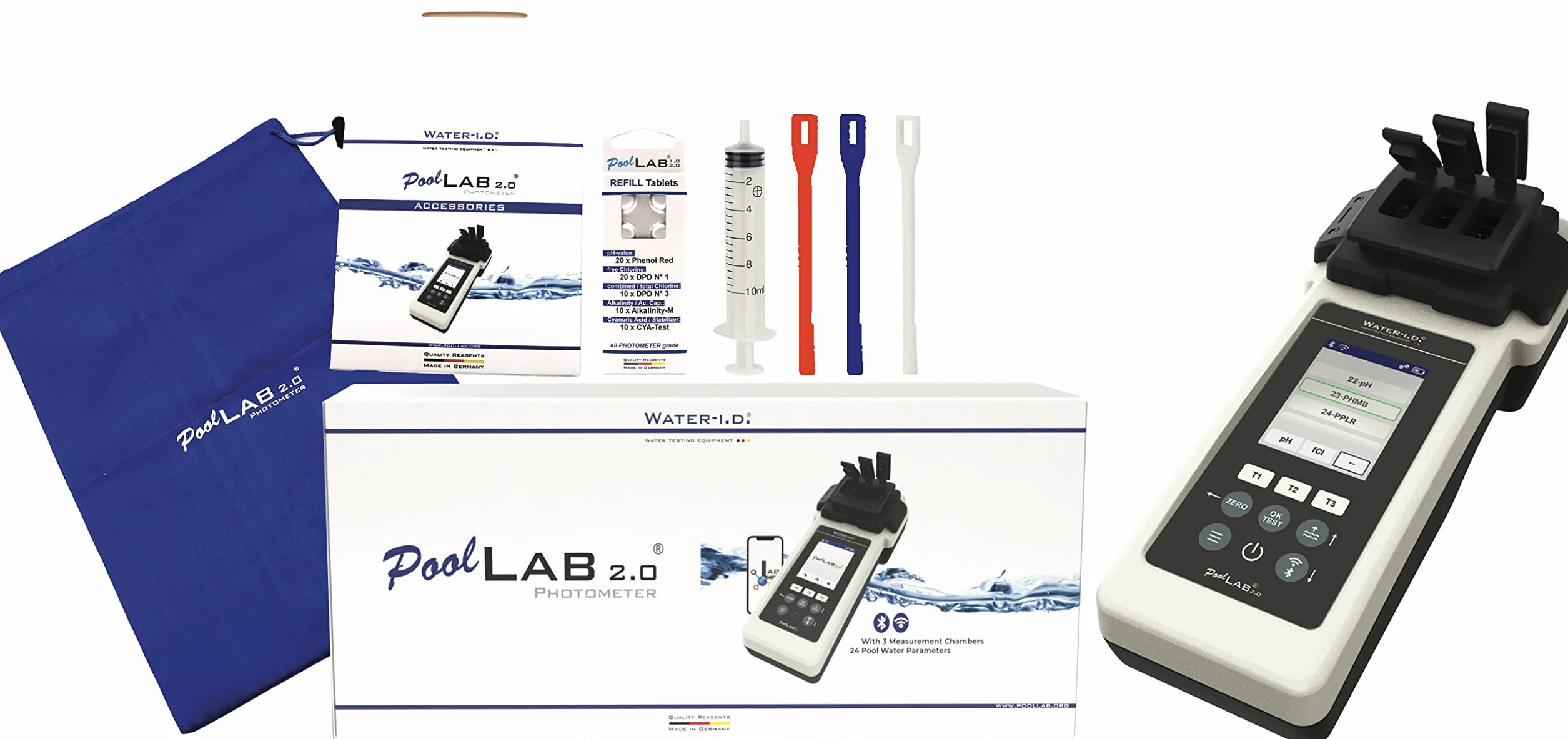PoolLab 2.0 elektroniczny tester wody Bluetooth WiFi 24 wartości basen 70 tabletek testowych