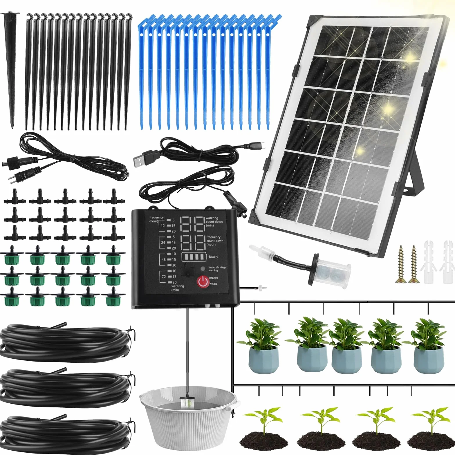 Solarny system nawadniania, automatyczne nawadnianie, system nawadniania kroplowego roślin z 12 trybami timera, czujnik wody, wąż 15 m do ogrodu, roślin balkonowych, roślin doniczkowych, urlop