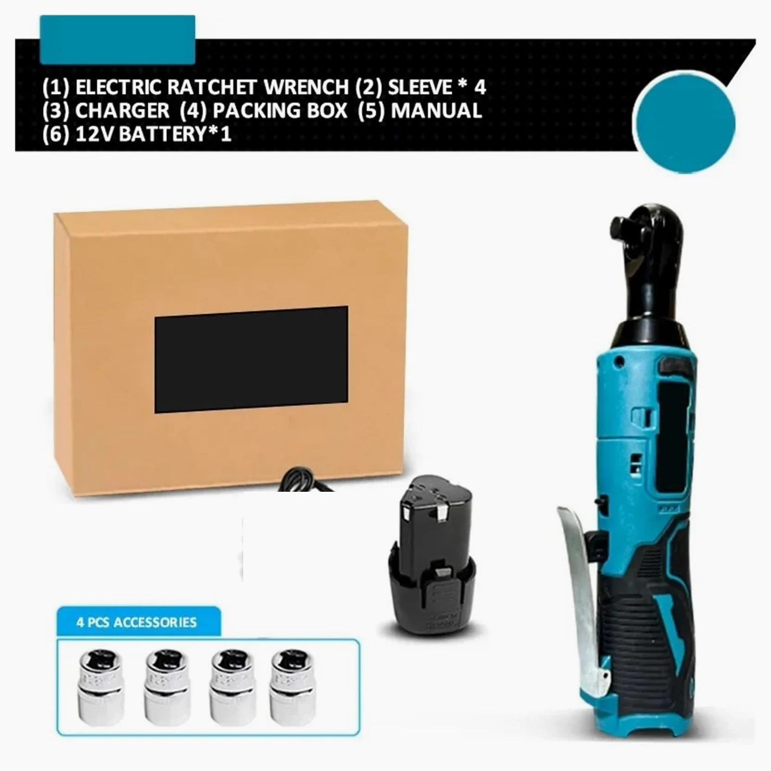 Klucz Udarowy 12 V Akumulatorowy Klucz Elektryczny Akumulatorowy 3/8 Cala Klucze Grzechotkowe Kątowe Klucze Udarowe Elektronarzędzie Wysoki Moment Obrotowy(1 Battery Set)