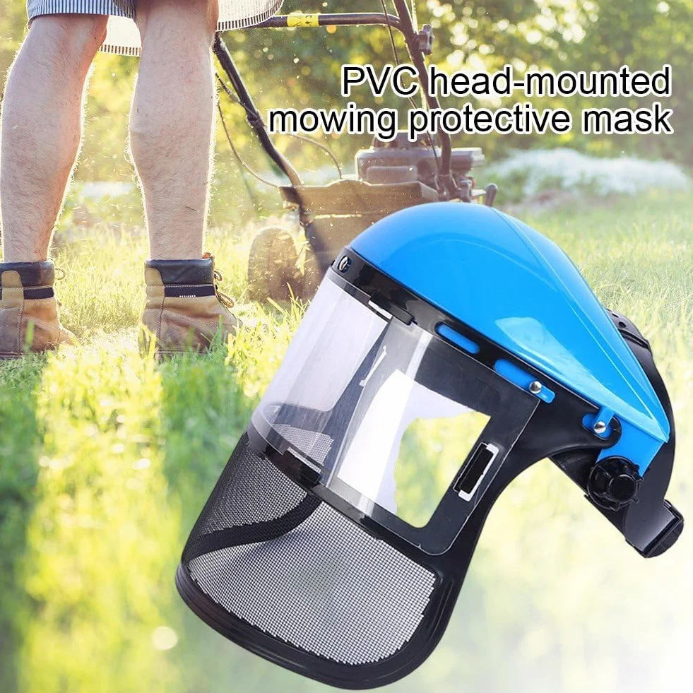 Kask do przycinania traw ogrodowych, maska ochronna z PVC montowana na głowicy bezpieczeństwa, pełna siatkowa maska ochronna do podkaszarki, ochrona lasu