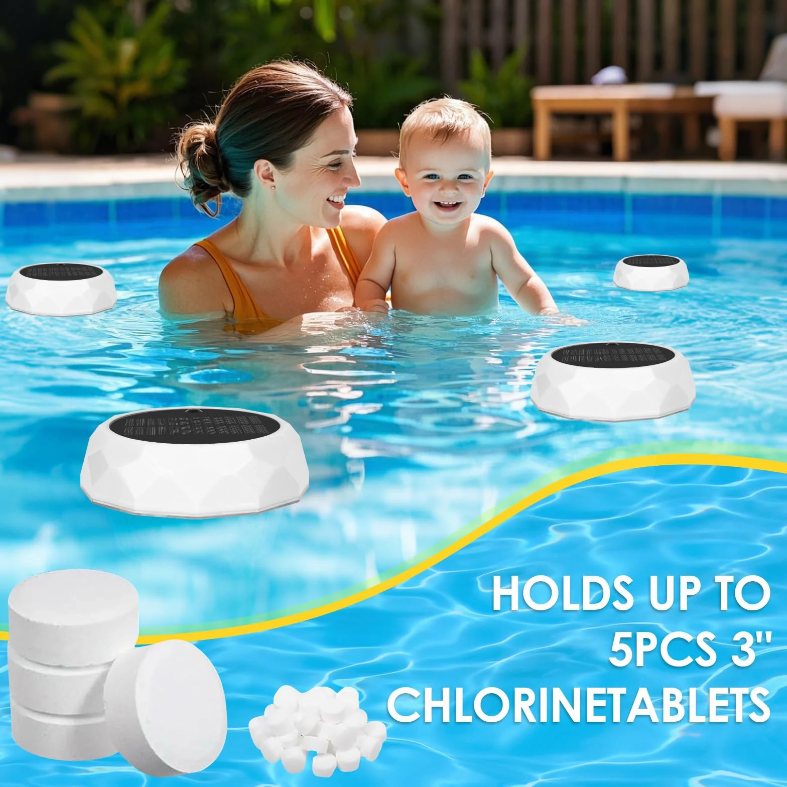 ZWOOS Dosing Float Pool, Pływak do tabletek chloru (pusty), Dozownik chloru do basenu, Oświetlenie basenowe solarne, Pływający dozownik chloru, Oświetlenie basenowe RGB, Wodoodporny IP68, Lampa dekora