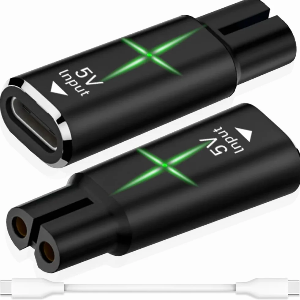 Xiatiaosann Ładowarka do golenia 5V typu C konwerter do Philips QP2724 QP2834 QP4530 MG5910 MG7910 MG9510 QP1924 QP1324 ze światłem LED (2 szt., czarny)