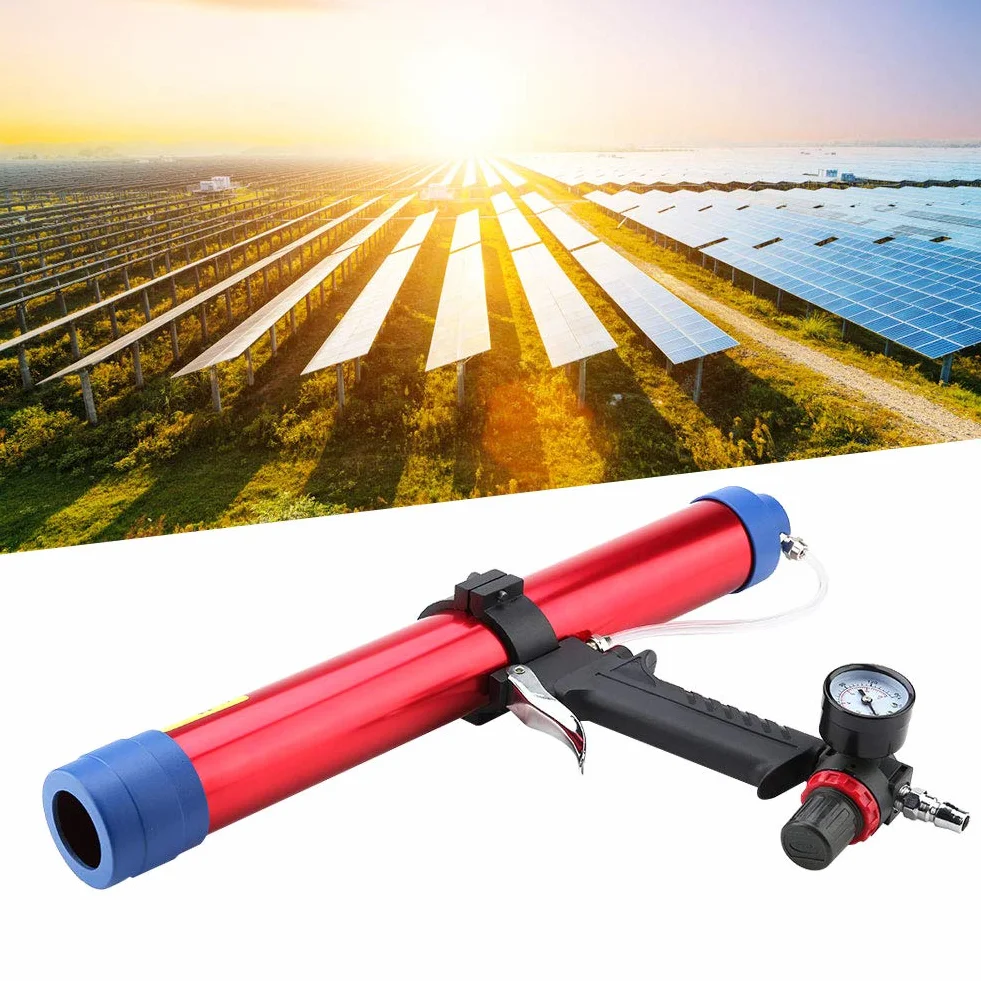 Pistolet do Uszczelniania Sprężonego Powietrza 1/4", 300-600 ml z 8 Głowicami Uszczelniającymi do Kleju i Silikonu, Profesjonalny Narzędzie Uszczelniające