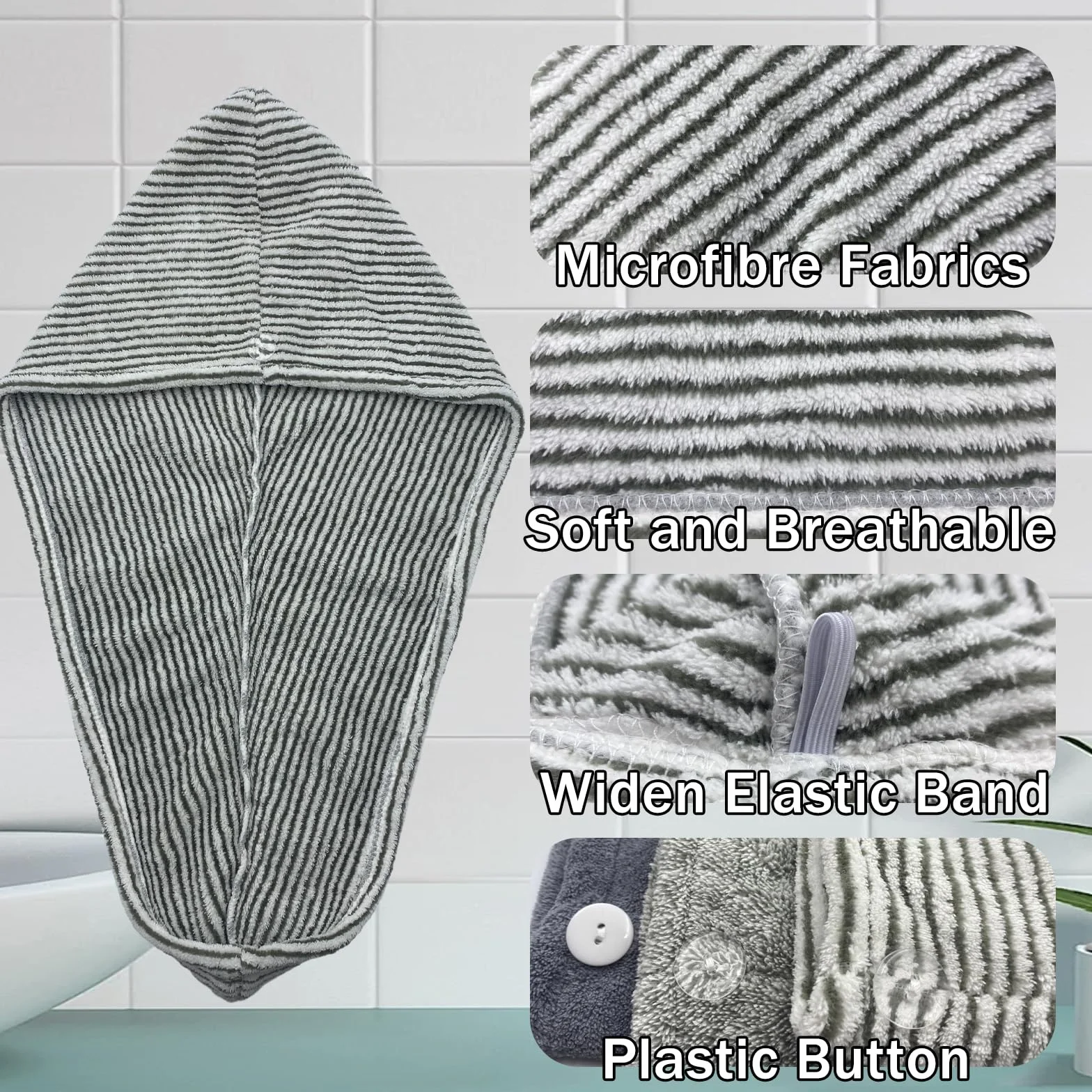 Ręcznik do włosów z mikrofibry, bardzo chłonny ręcznik, szybkoschnący ręcznik do włosów z guzikami, czapka do włosów dla kobiet dziewcząt