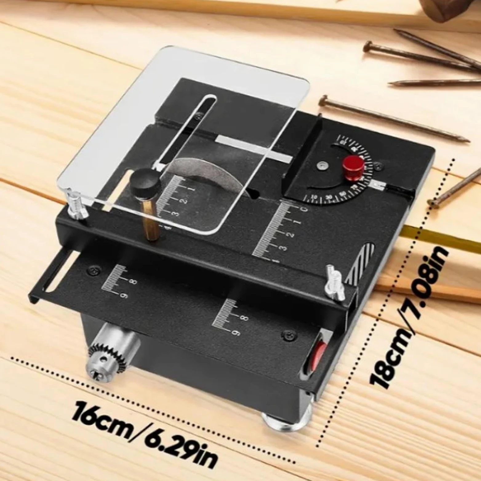 Hyuduo Mini Wieloskładnikowy Piła Stołowa, prędkość i Kąt Prędkości Prędkości i Kąta 100 W Regulowany 16 Mm głębokość Cięcia, Siedem Prędkości Zasilacza do (wtyczka UE)