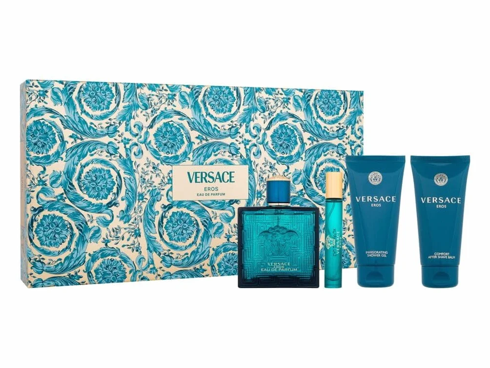 Versace Eros by Versace for Men - 4 szt. Zestaw prezentowy 3,4 uncji EDP Spray, żel 2,5 uncji, 2,5 uncji po goleniu, 0,33 oz EDP spray