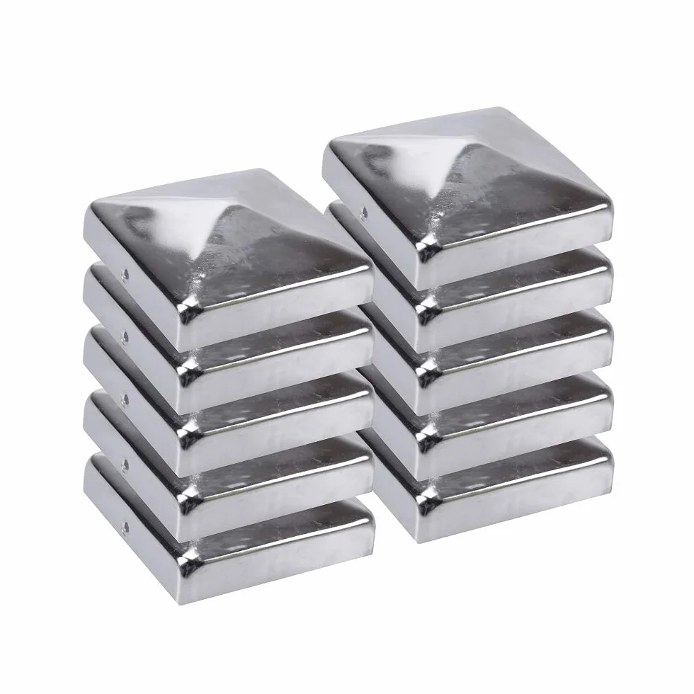 10 x nakładka na słupki ze stali nierdzewnej H2i zaślepki na ogrodzenie o wymiarach: 71 mm / 91 mm / 101 mm / 121 mm / 146 mm / 161 mm / 201 mm (11 x 11 mm)