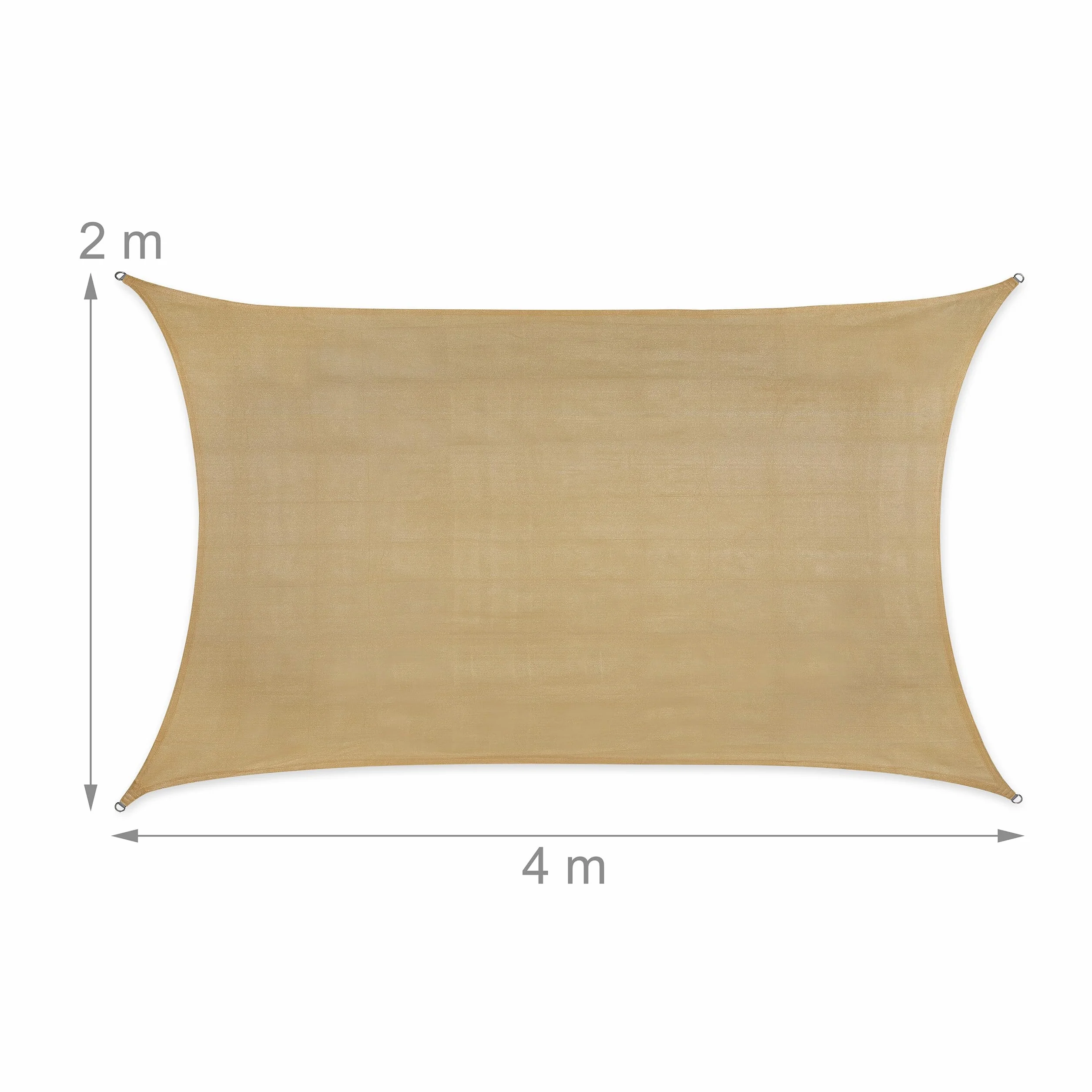 Relaxdays Żagiel przeciwsłoneczny, prostokątny, 2 x 4 m, tkanina HDPE, stabilizowana UV, wklęsła, płótno żaglowe z linami napinającymi, beżowy