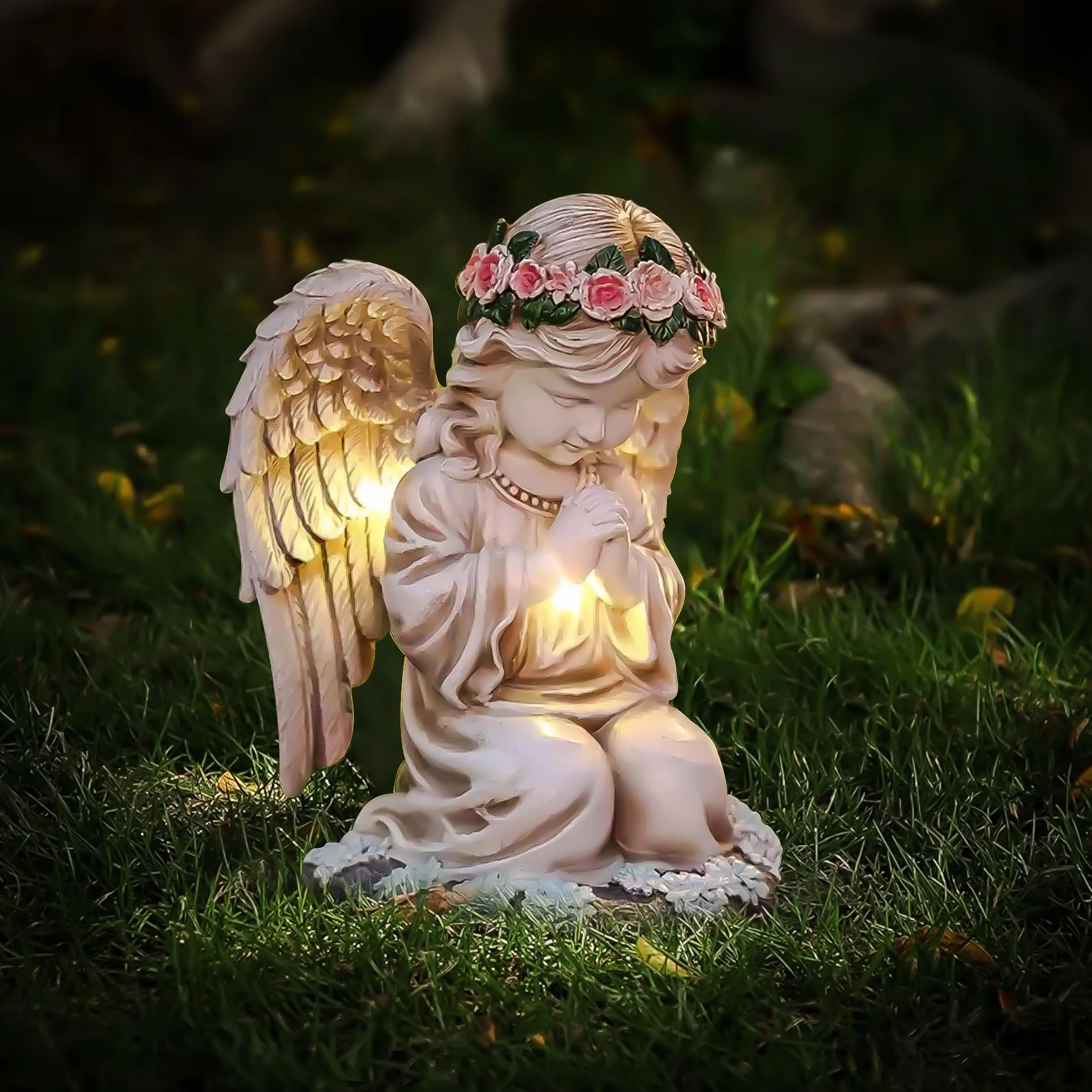 Solarne posągi aniołów ogrodowych LED Fairy, odporna na warunki atmosferyczne figurka anioła na cmentarz, rzeźba dekoracja trawnika
