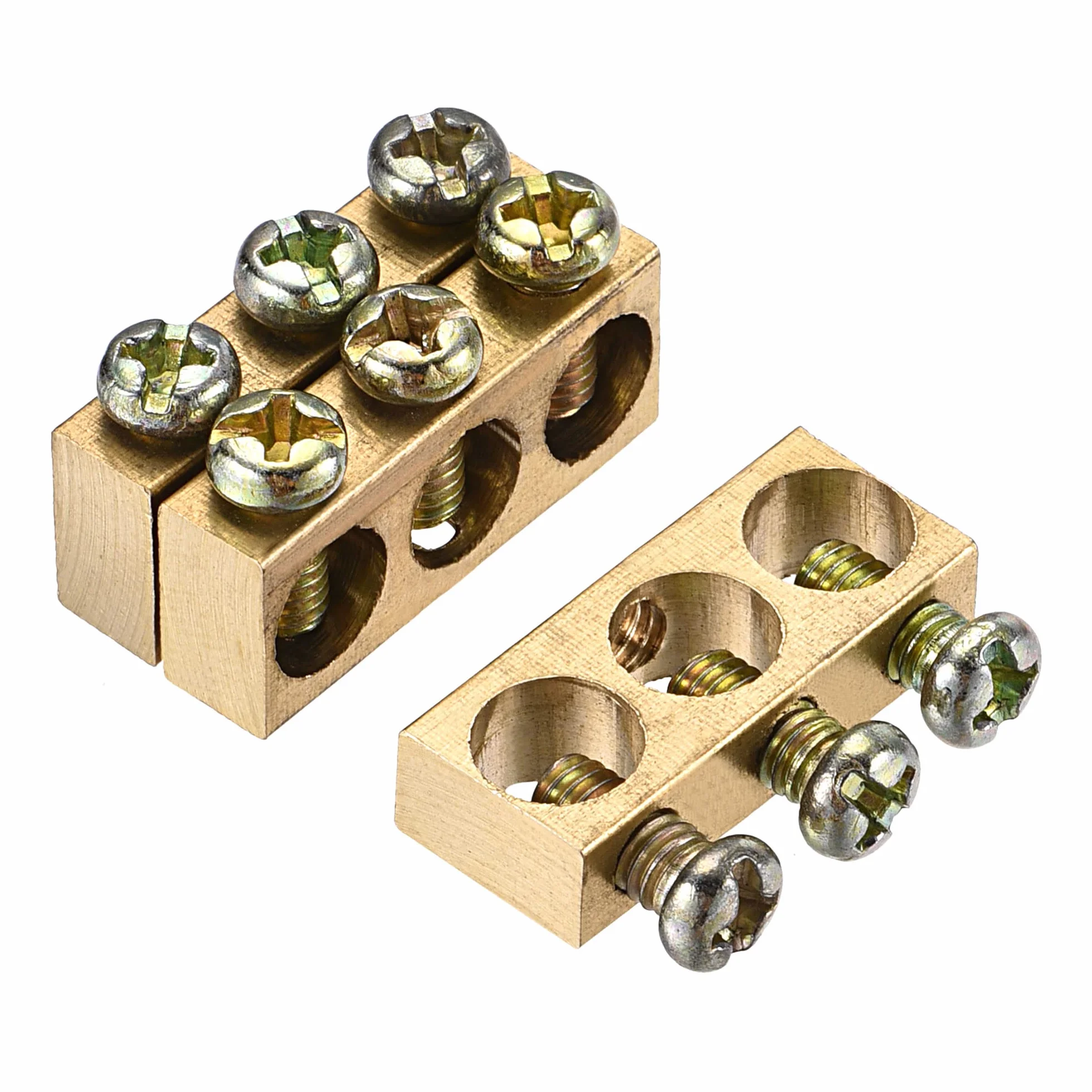sourcing map 3 szt. zaciski szyna uziemienia blok śrubowy bariera mosiądz 3 pozycje 25 mm x 5,7 mm x 10 mm do rozdzielania elektrycznego