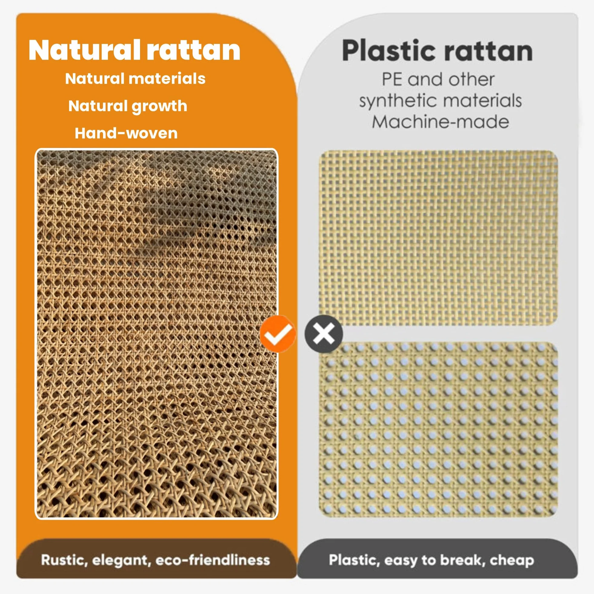 Naturalna kratka wiklinowa na metry - szerokość 65 cm, rattanowa rolka 65 x 300 cm, duży rozmiar do mebli, tapicerki krzeseł