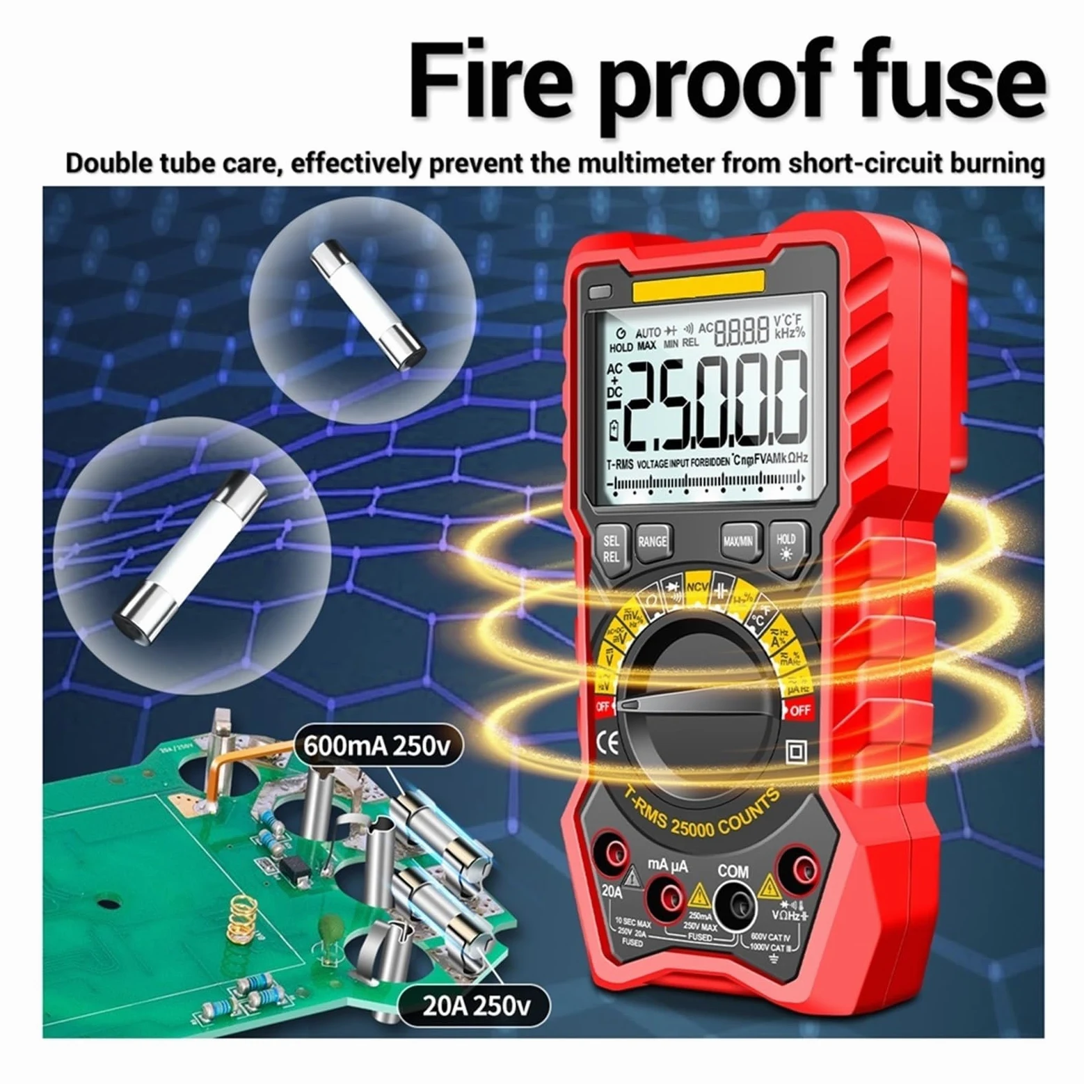 25000 Liczy Multimetr Inteligentny Ręczny Miernik Zasięgu NCV AC DC Ohm Zakres Cyfrowy Multimetro Tester Narzędzia Szybko Dokładnie Łatwy Odczyt(SZ20 Black)