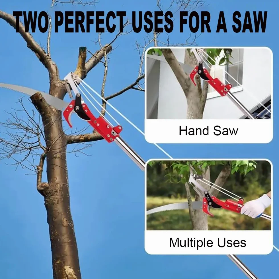 NEWFUN Teleskopowa piła do gałęzi, ręczna sekator, piła do drzew, 82-448 cm, lekka piła teleskopowa ze stali nierdzewnej 2 w 1, cięcie gęstych drzew i krzewów bez drabiny, ręczne nożyce do wysokich