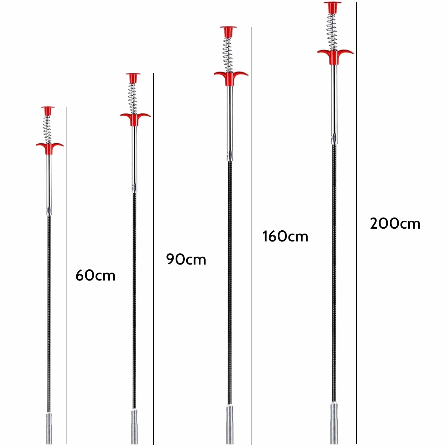 4-częściowy zestaw chwytaków do pazurów, chowany, czteroramienny, do odpływów, wanny, kanałów ściekowych, toalety (60 cm/90 cm/160 cm/200 cm)