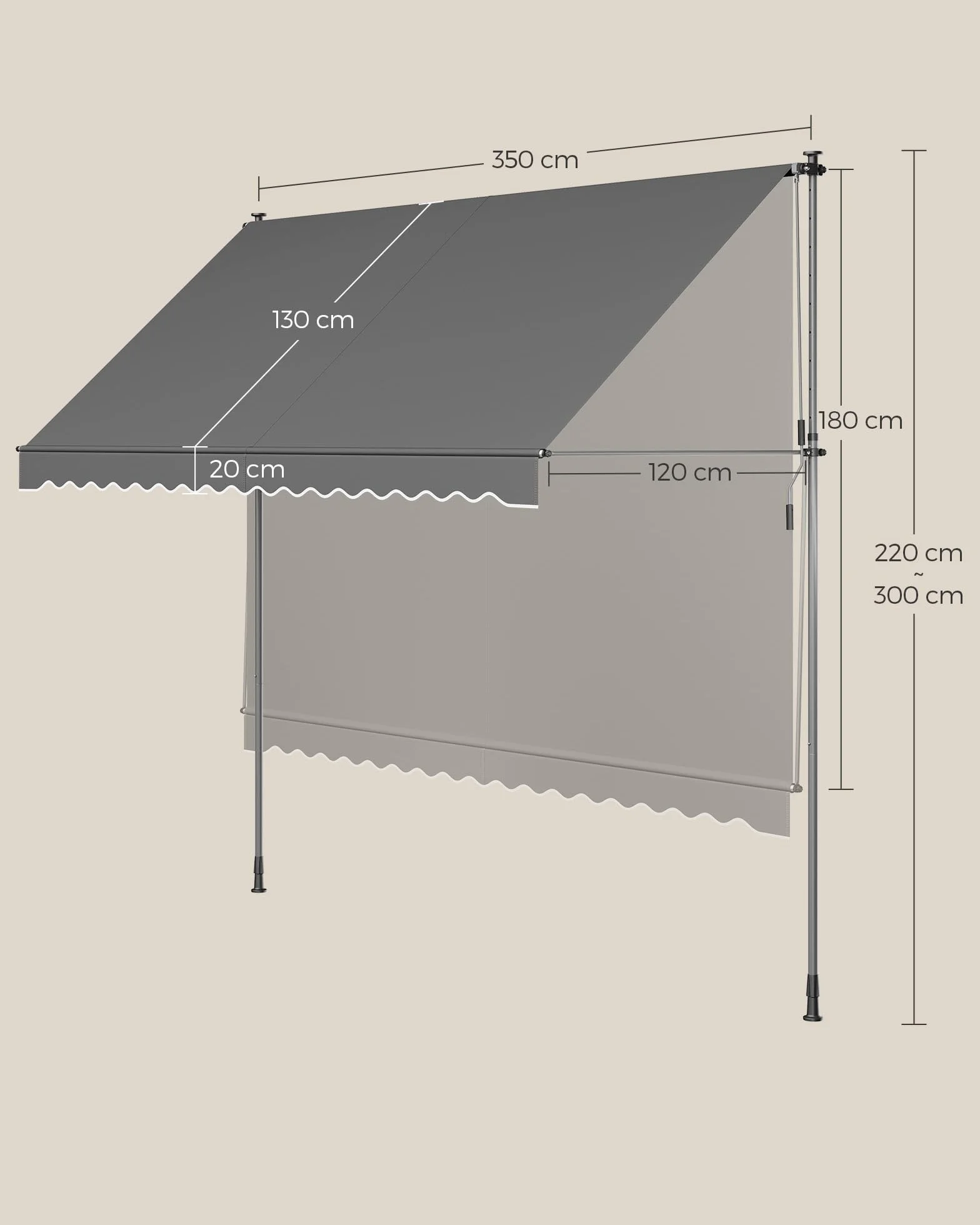 SONGMICS Roleta 350 x 120 cm antracytowa szarość z regulacją wysokości