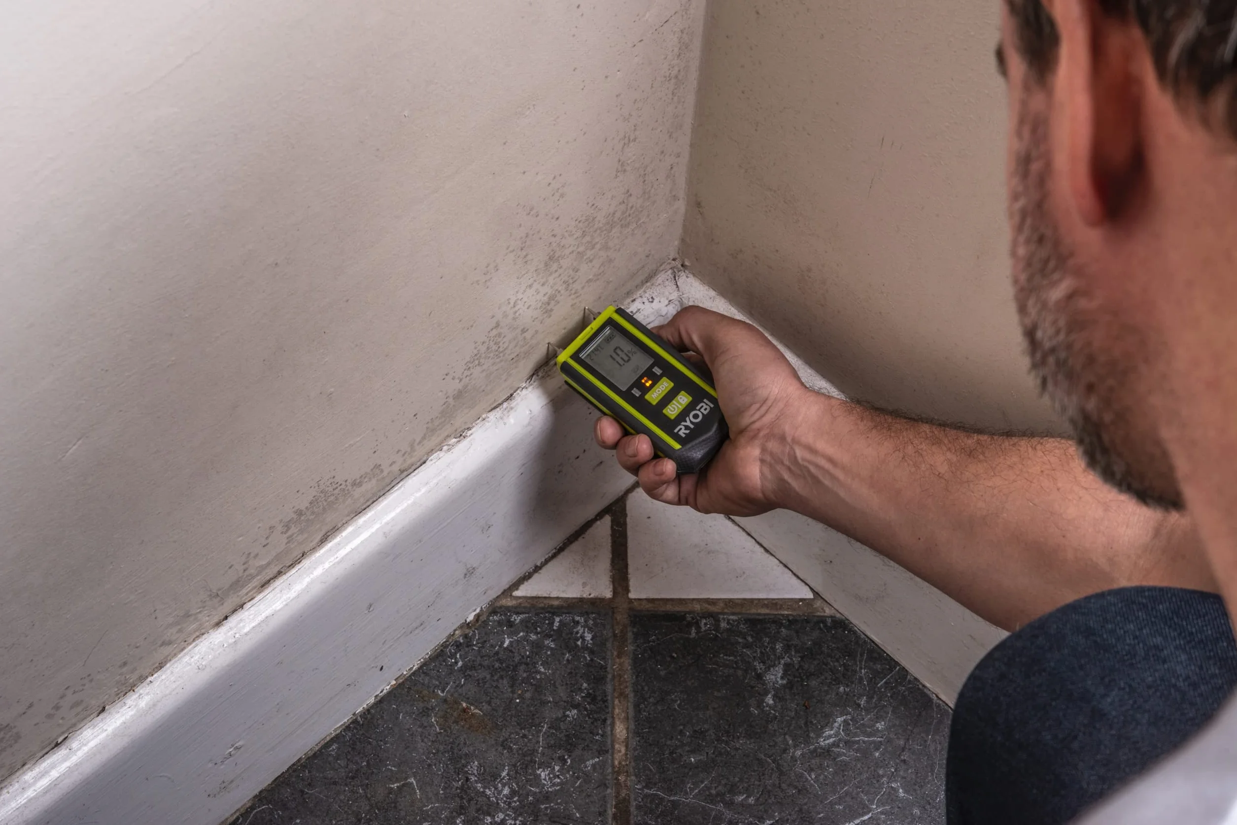 Ryobi Wilgotnościomierz RBPINMM1, Cztery Różne Rodzaje Materiałów, Drewno Iglaste, Drzewo Liściaste, Gips i Beton, Wskaźnik LED Mokro i Sucho