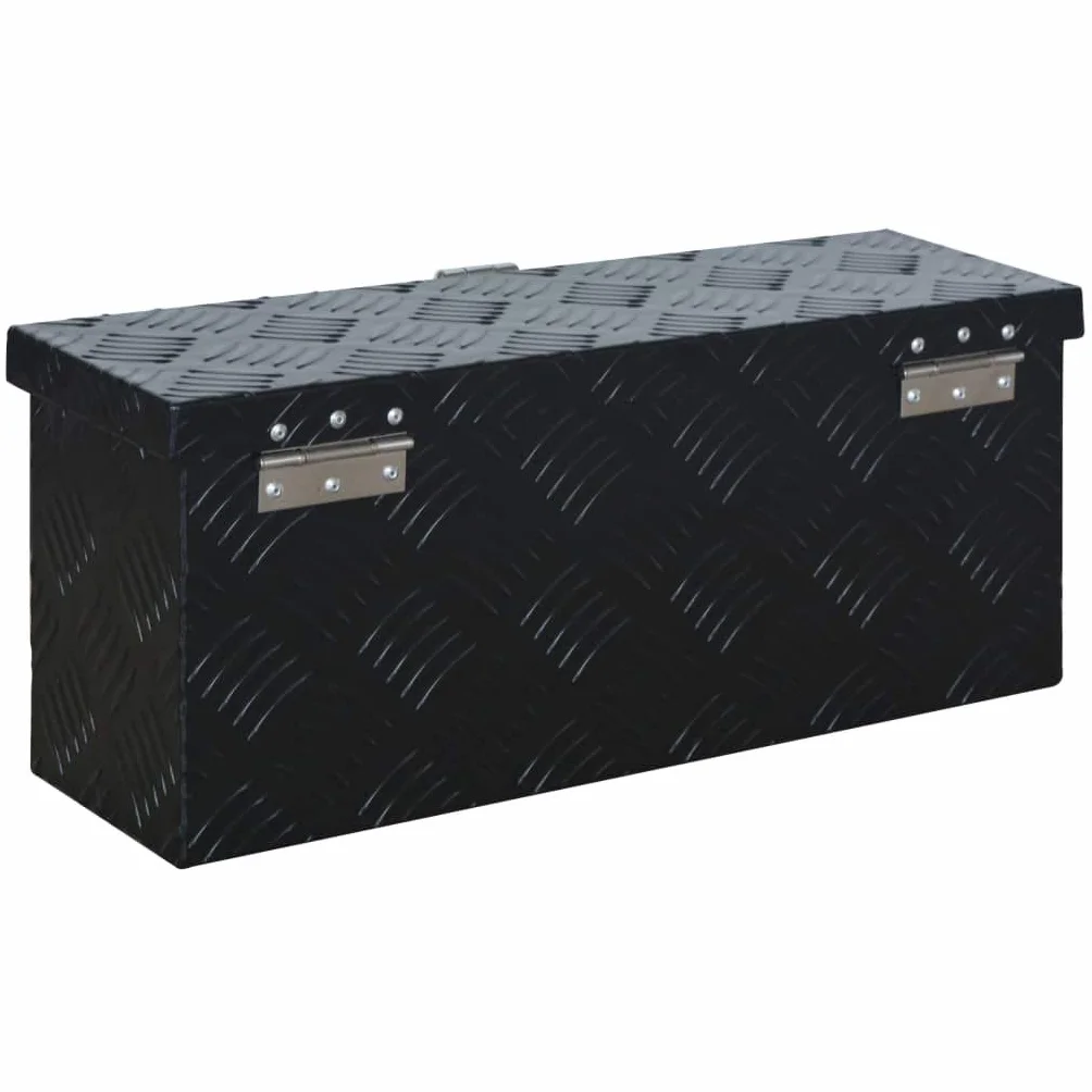Aluminiowa skrzynka czarna 485 x 140 x 200 mm z powłoką proszkową, skrzynka narzędziowa z systemem zamykania i 2 kluczami, nierdzewna, lekka, idealna do warsztatu, garażu, transportu i