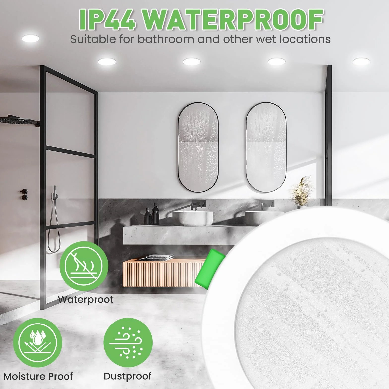 ALUSSO Ściemniany Punkt LED 230V 3WT 4W/6W/8W 3CCT 3000K/4000K/6500K Wodoodporny IP44 Regulowany Wbudowany Reflektor Suﬁtowy do Łazienki, Salonu, Opakowanie 10szt, Okrągły, Biały