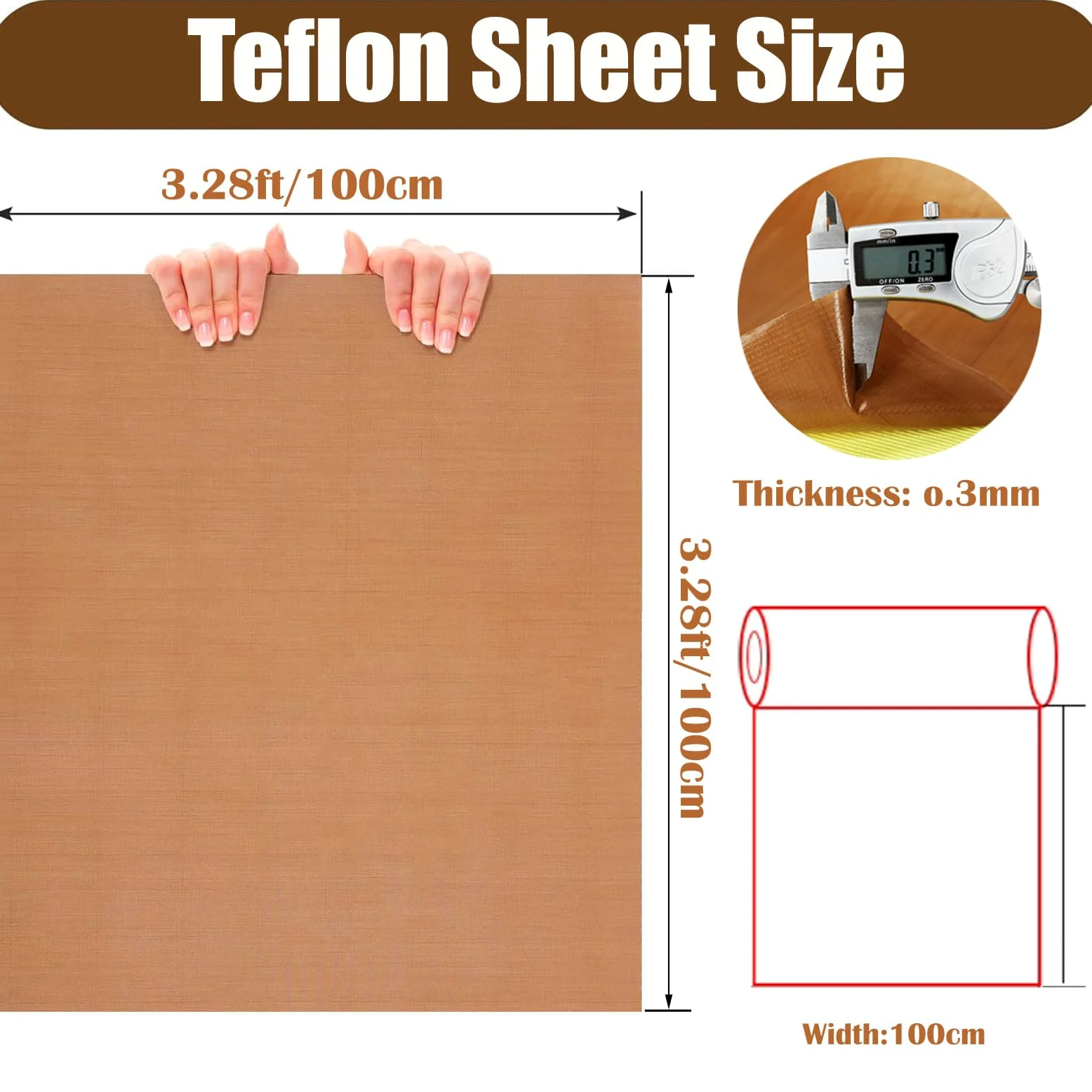1 szt. Taśma izolacyjna PTFE PEFT - 100x100cm nieprzywierająca taśma klejąca z włókna szklanego do pras termicznych, maszyn zgrzewających i drukarek(0.3mmthick 1mx1m)