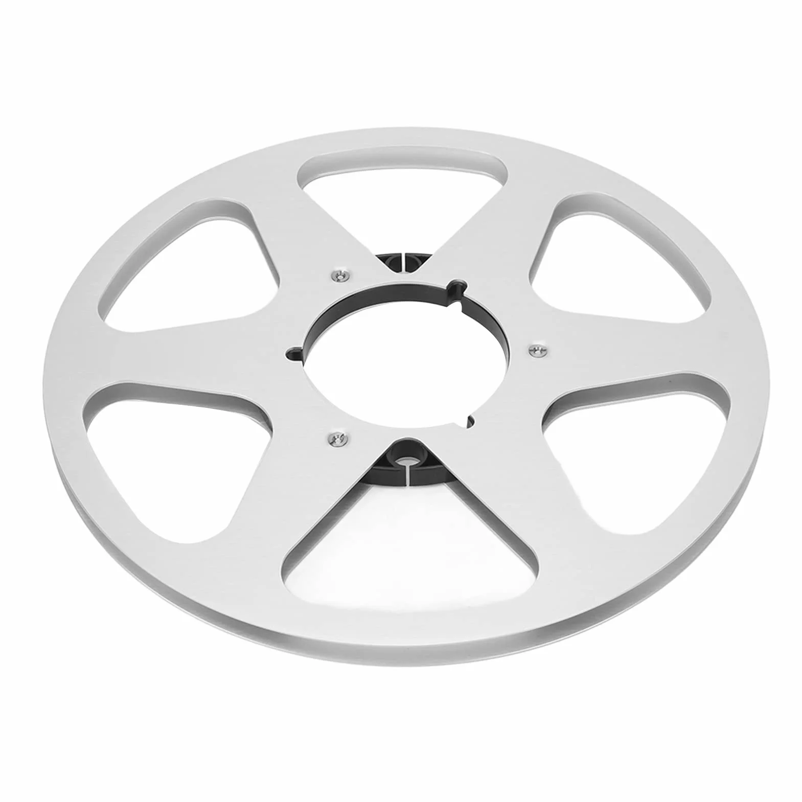 10-calowa Otwarta Szpula Audio Aluminiowa Szpula Odbiorcza, Pusta Szpula Odbiorcza na małą piastę, Magnetofon Szpulowy na taśmę magnetofonową na Taśmy 1/4 Cala, Magnetyczna (Srebrny kolor)