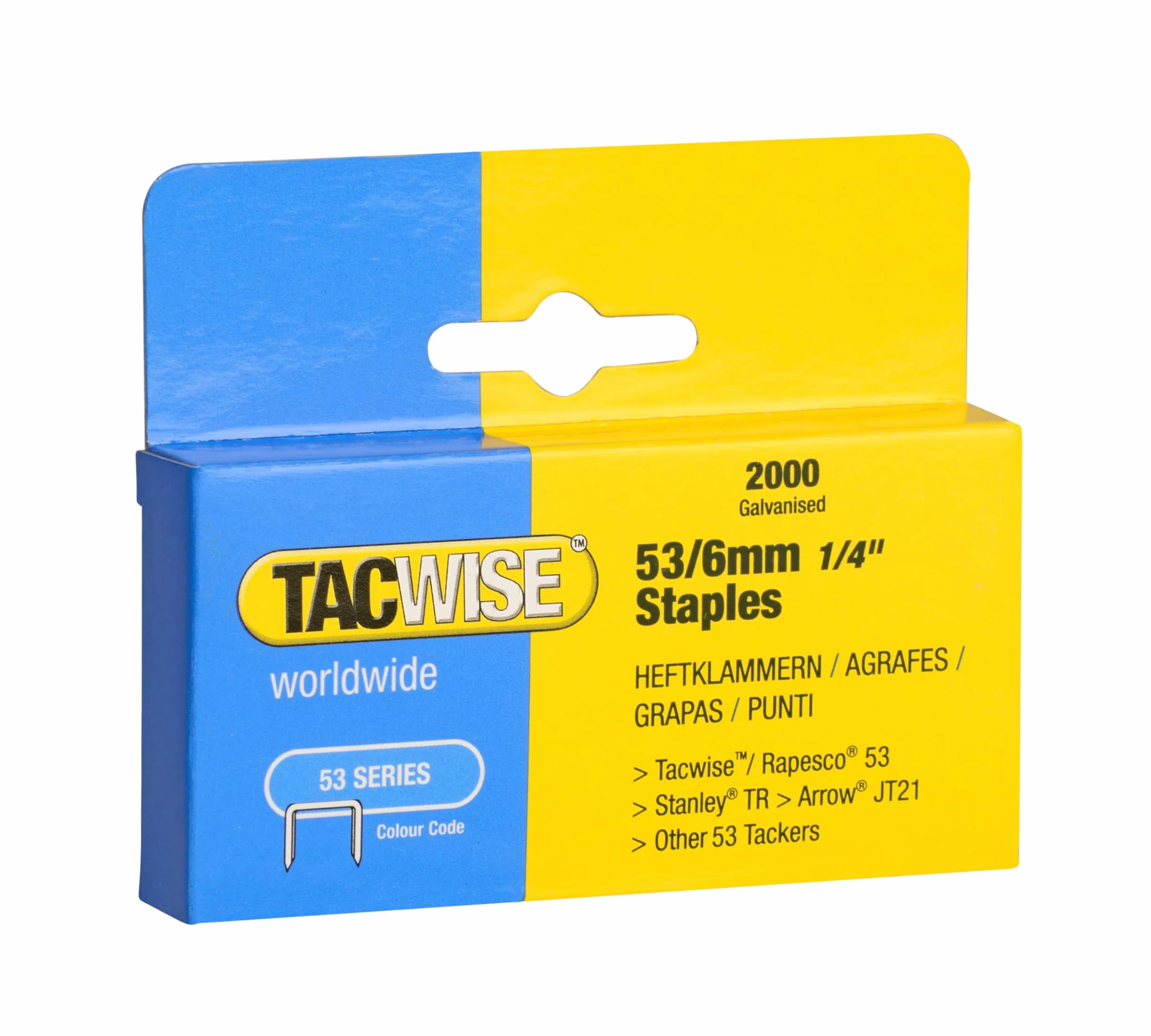 Tacwise 0334 Typ 53/6 mm ocynkowane zszywki, 2000 sztuk