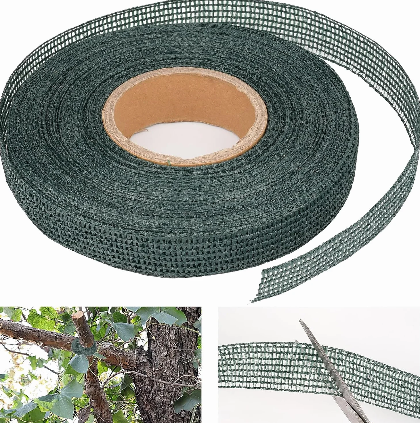 2 sztuki opasek do drzew, 3 cm x 50 m, zielone 10 mm x 5 m, z nożyczkami, zielone opaski do drzew, przepuszczające powietrze, odporne na warunki atmosferyczne, do mocowania i wiązania drzew