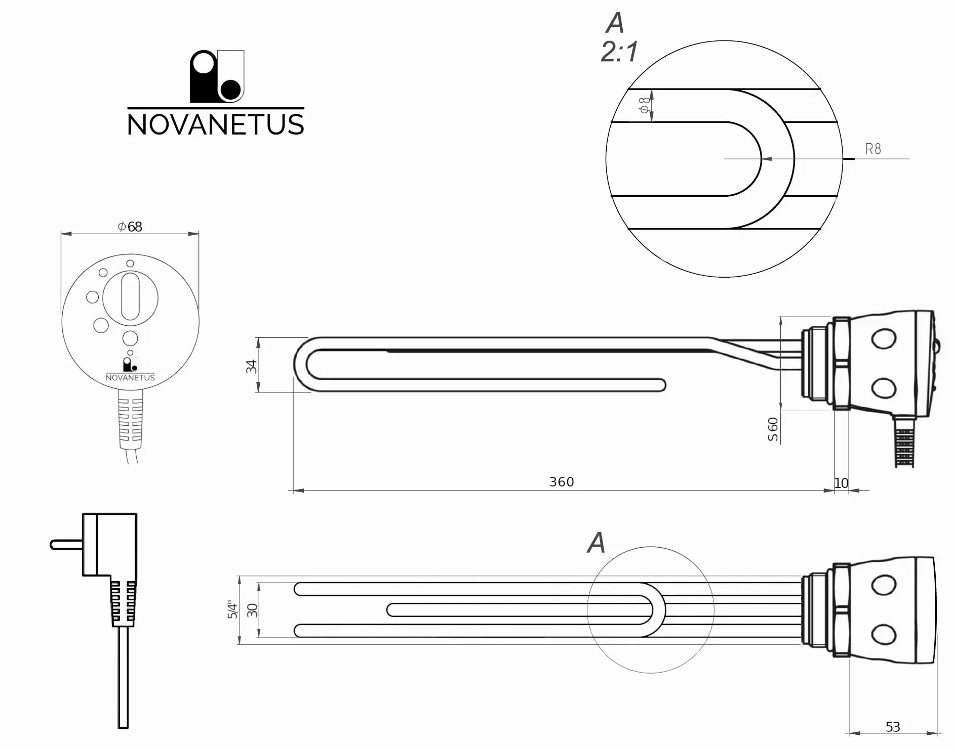 GEBN 5/4" 3 kW 3000 W 230 V pręt grzejny wkład grzejny do stali nierdzewnej i emaliowanego zbiornika wody, bojlera do podgrzewania wody, zbiornik grzewczy z termostatem