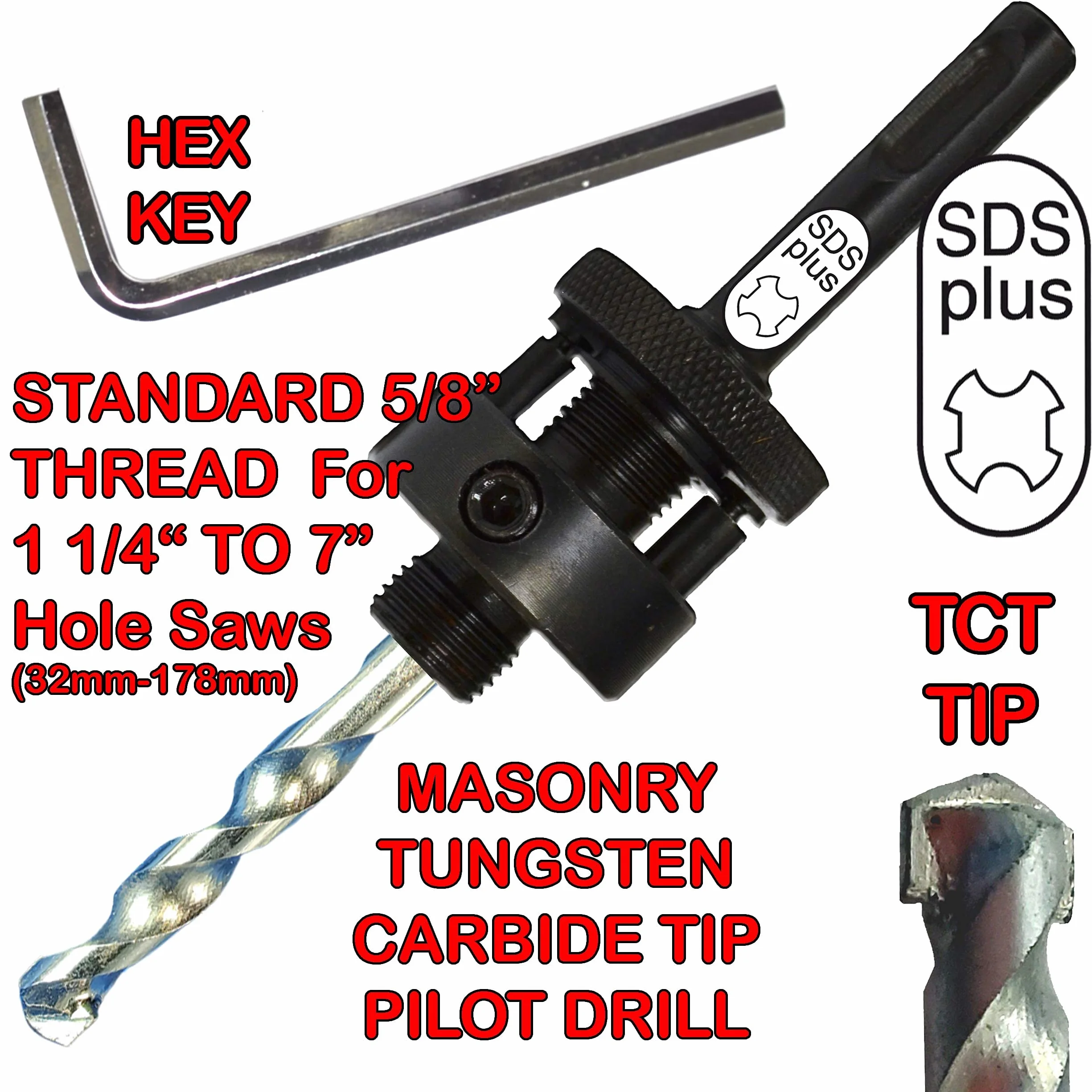 Trzpień do otwornic SDS Plus Arbor do otwornic 1 1/10.2 cm Upto i Inc 20.3 cm SDS Plus Trzpień do otwornicy ma wiertło pilotowe TCT do wiercenia otworów w murze z cegły betonowej, zastosowanie z