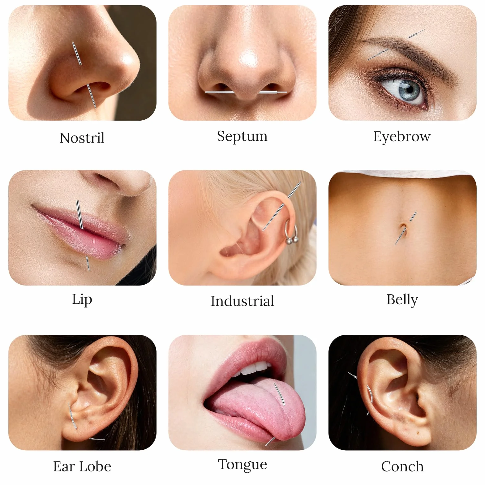 13-częściowy zestaw narzędzi do piercingu, uchwyt do kulek do piercingu 16G 18G 20G, proste i zakrzywione igły do wkładania, zestaw narzędzi do zmiany kolczyków z gwintowanymi i