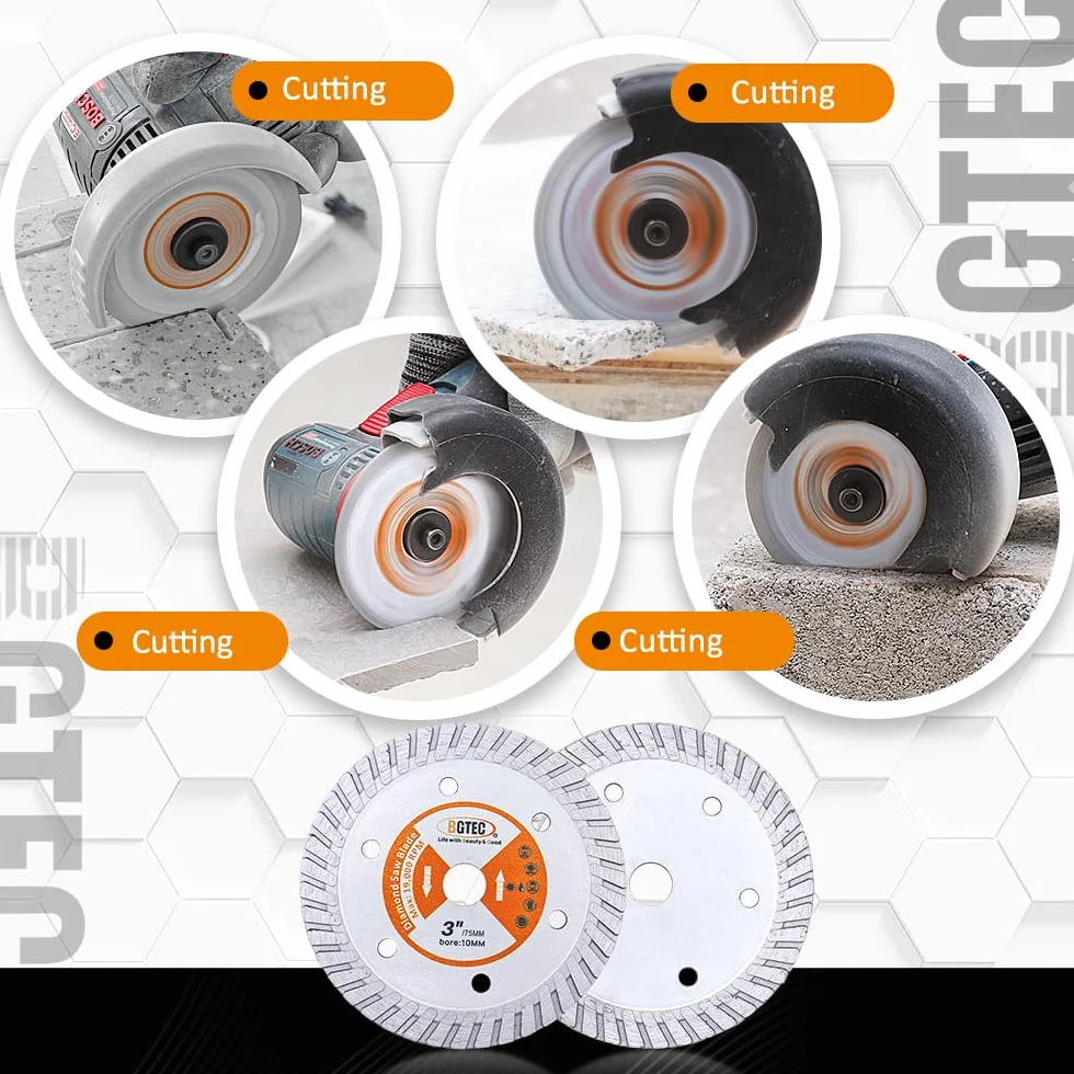 BGTEC Diamentowe ostrze turbo z granitu, 10 tarcz do cięcia 75 mm do betonu zbrojonego, sztucznych i naturalnych kamieni twardych