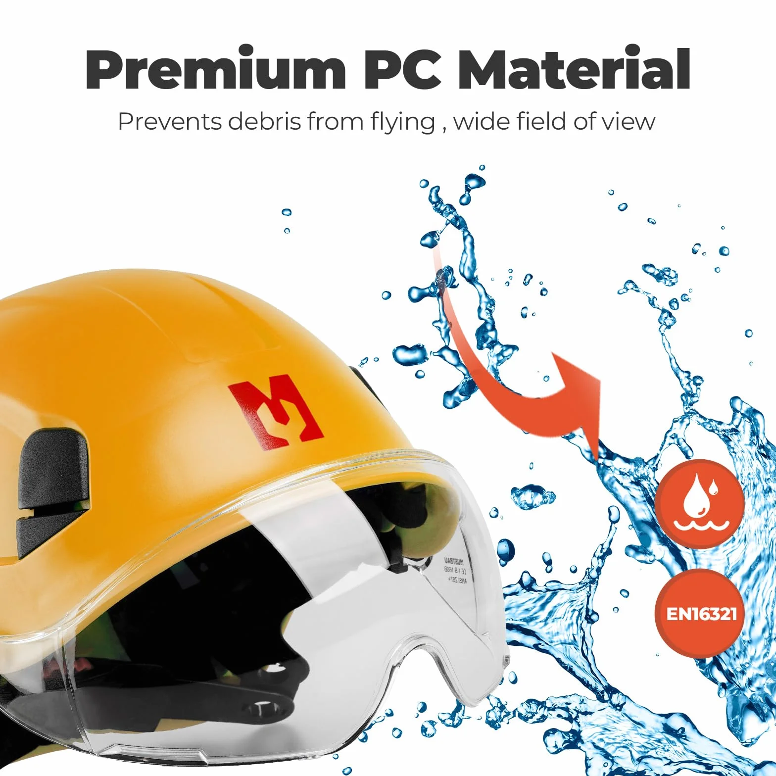 Kask ochronny z wizjerem, EN397 kask ochronny z opaską przeciwpotową, regulowany obwód głowy od 53 do 63 cm, wytrzymały materiał ABS dla mężczyzn i kobiet